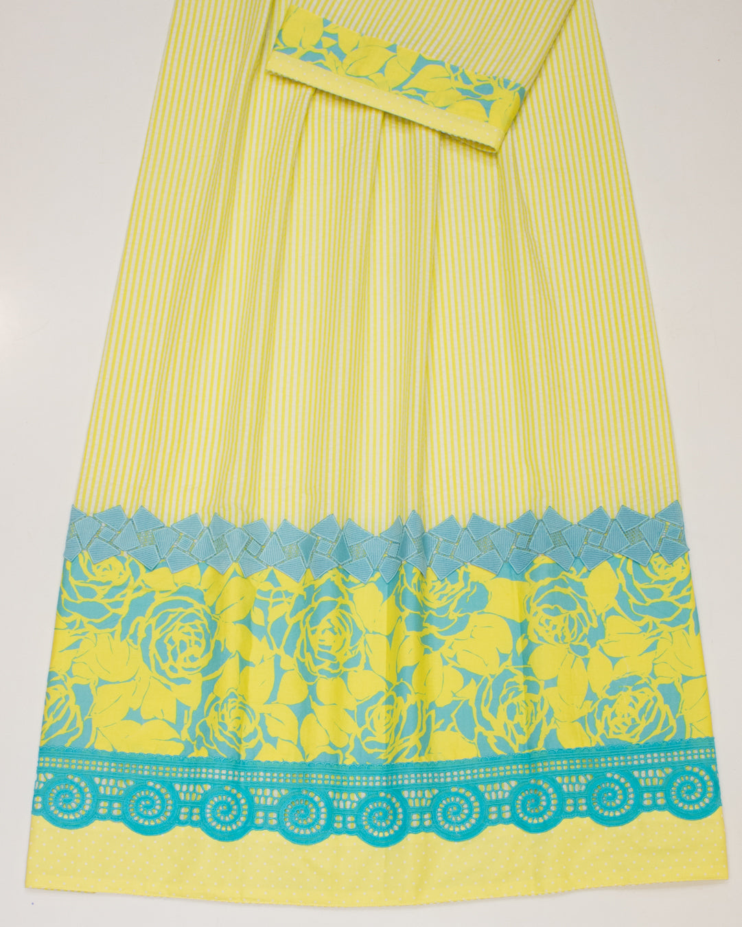 Imported Yellow Popcorn Rida With Floral Panel & Lace