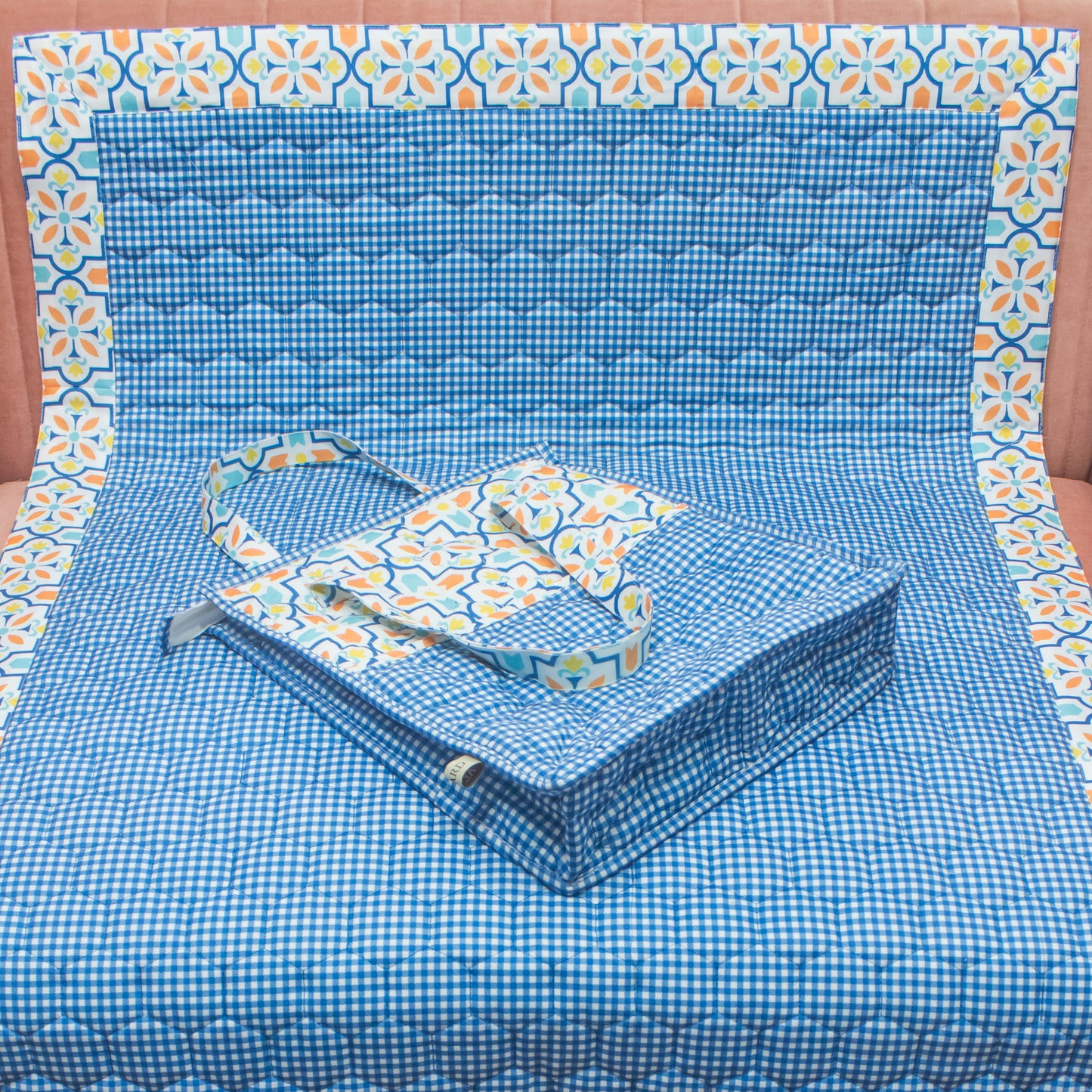 Peacock Blue Quilted Masallah & Bag Set With Additional Front Pocket