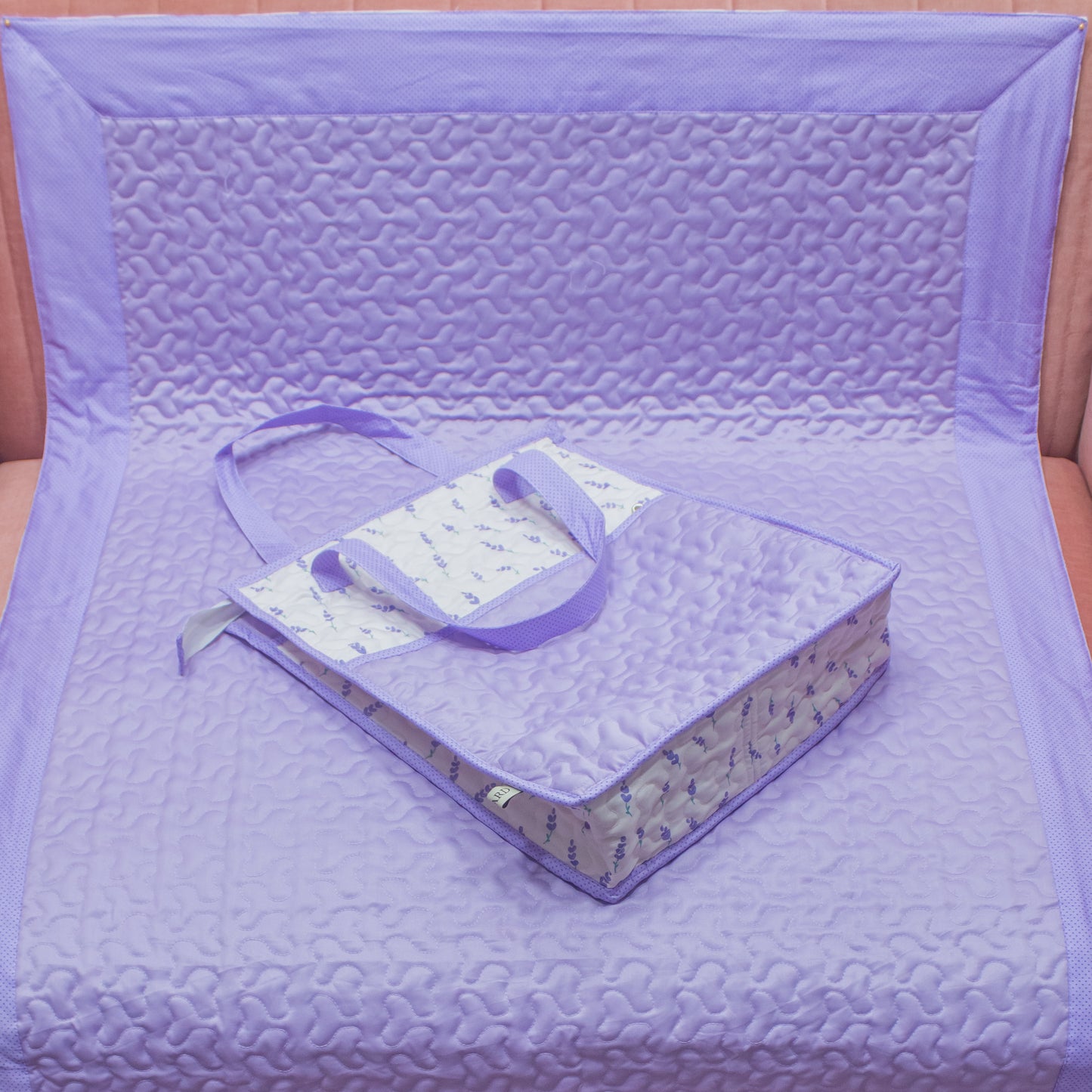 Grape Purple Print Quilted Masallah & Bag Set With Additional Front Pocket