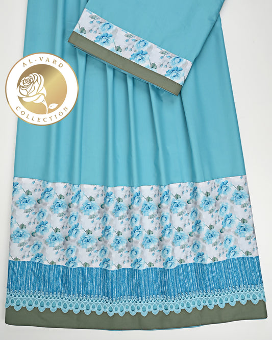 Turquoise Blue Rida With Smart Floral Panel & Lace