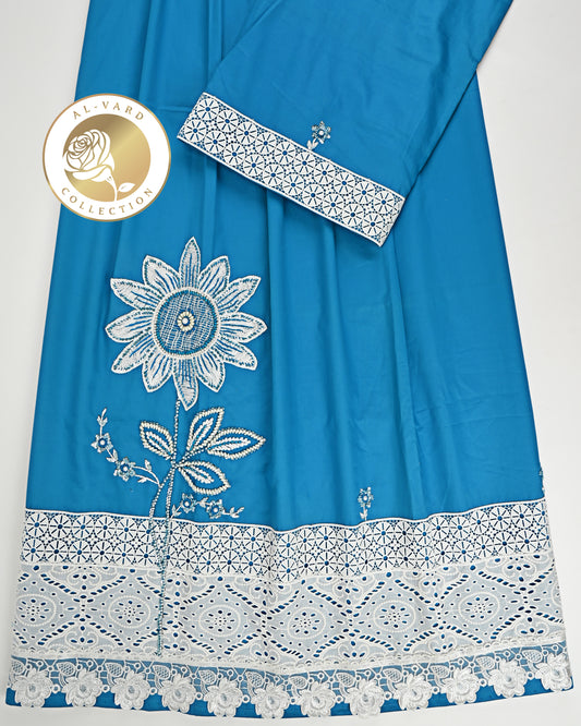 Turquiose Blue Rida With Smart Lace & Heavy Floral Handwork