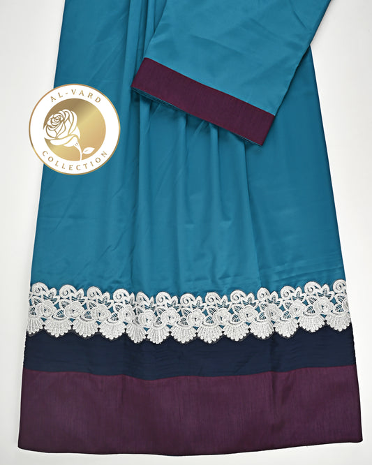 Teal Blue Rida With Dark Panel & Smart Floral Lace