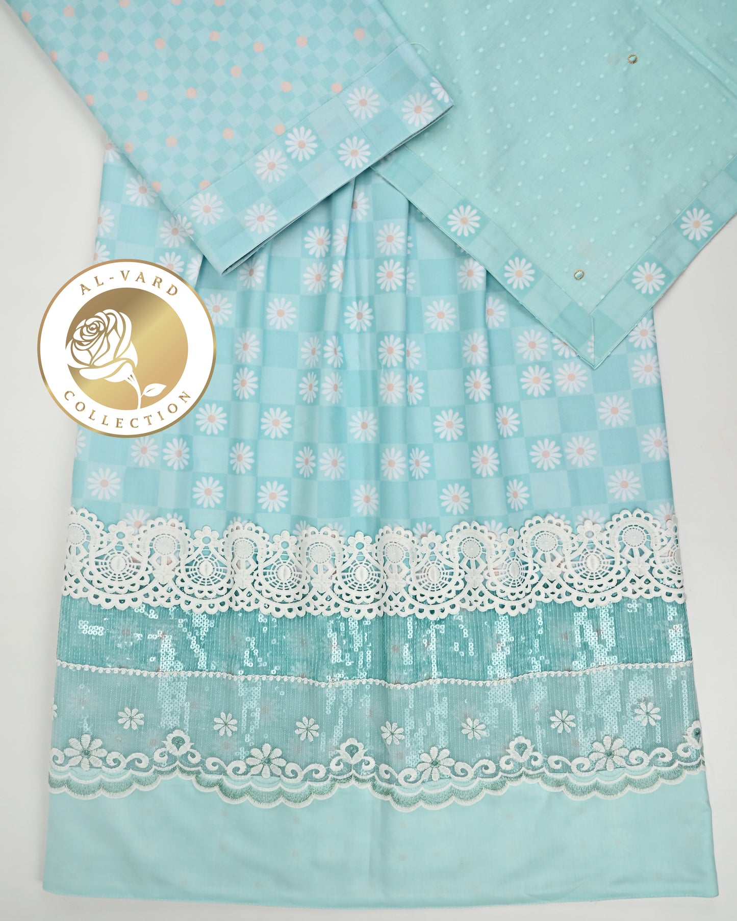 Light Mint Floral RCJ With Smart Lace Panel With Dupatta