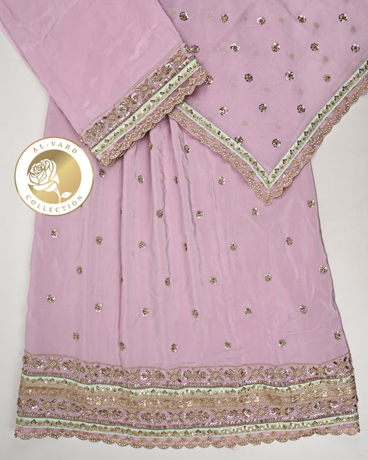 Light Purple RCJ With All Over Booties & Heavy Golden Lace/Dupatta With Lace