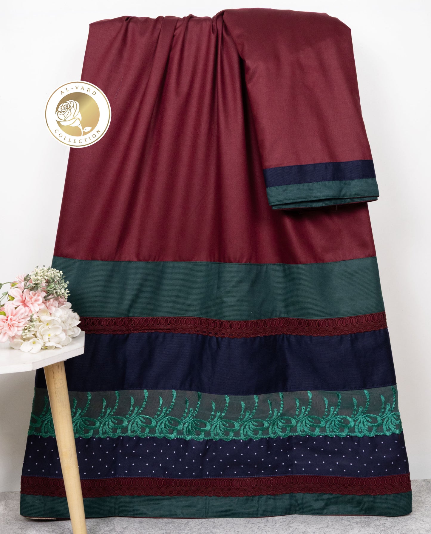 Burgundy Rida With Navy Blue Panel Green Lacing & Smart Panelling