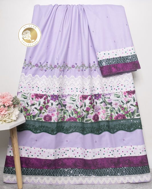 LIght Purple Rida With Smart Floral Panel Lace & Lite Floral Work