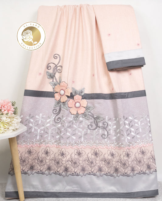 Salmon Rida With Smart Panel Floral Lace & 3D Floral Work