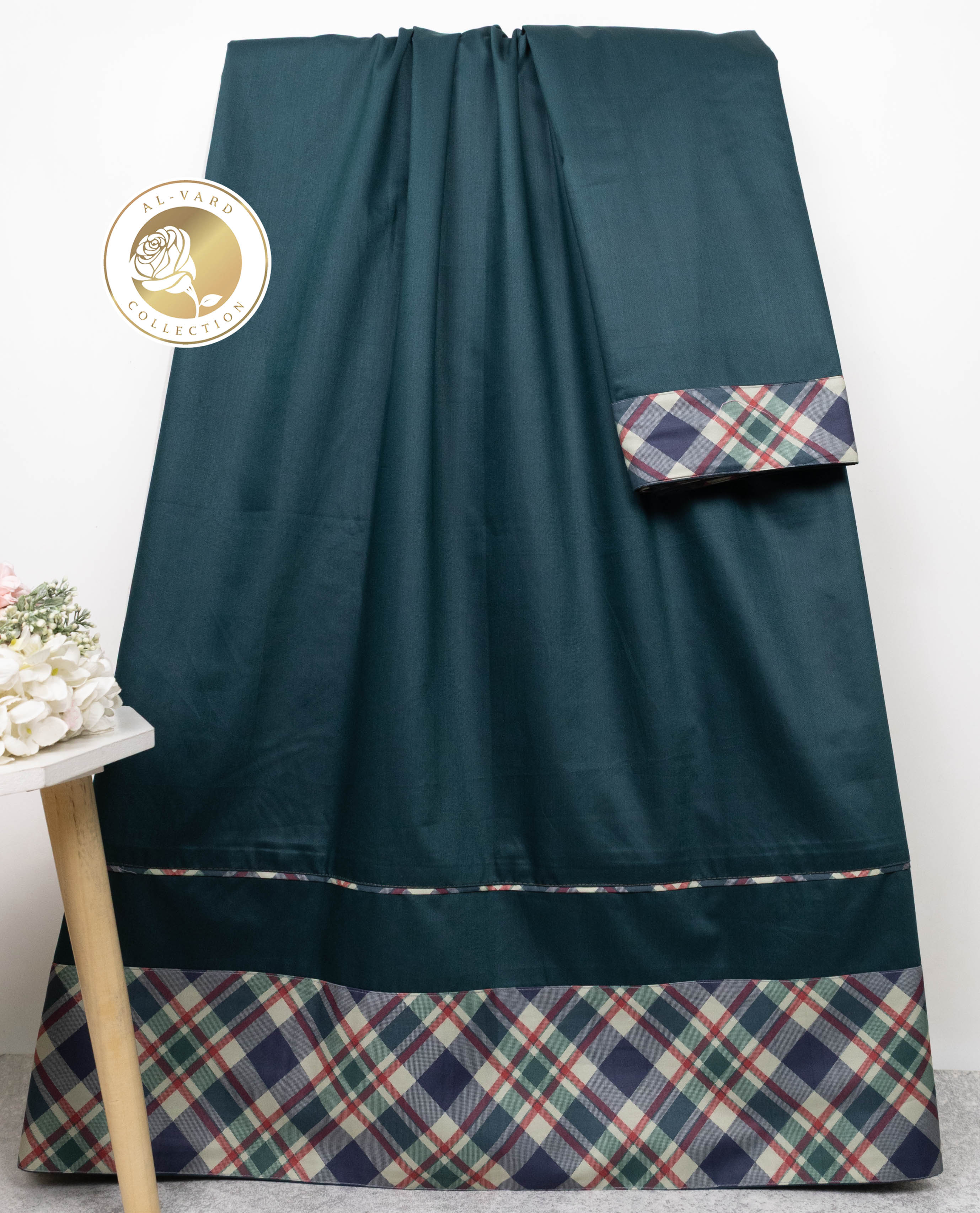 Dark Petrol Blue Rida With Smart Checks Panel & Same Pipin-900/-