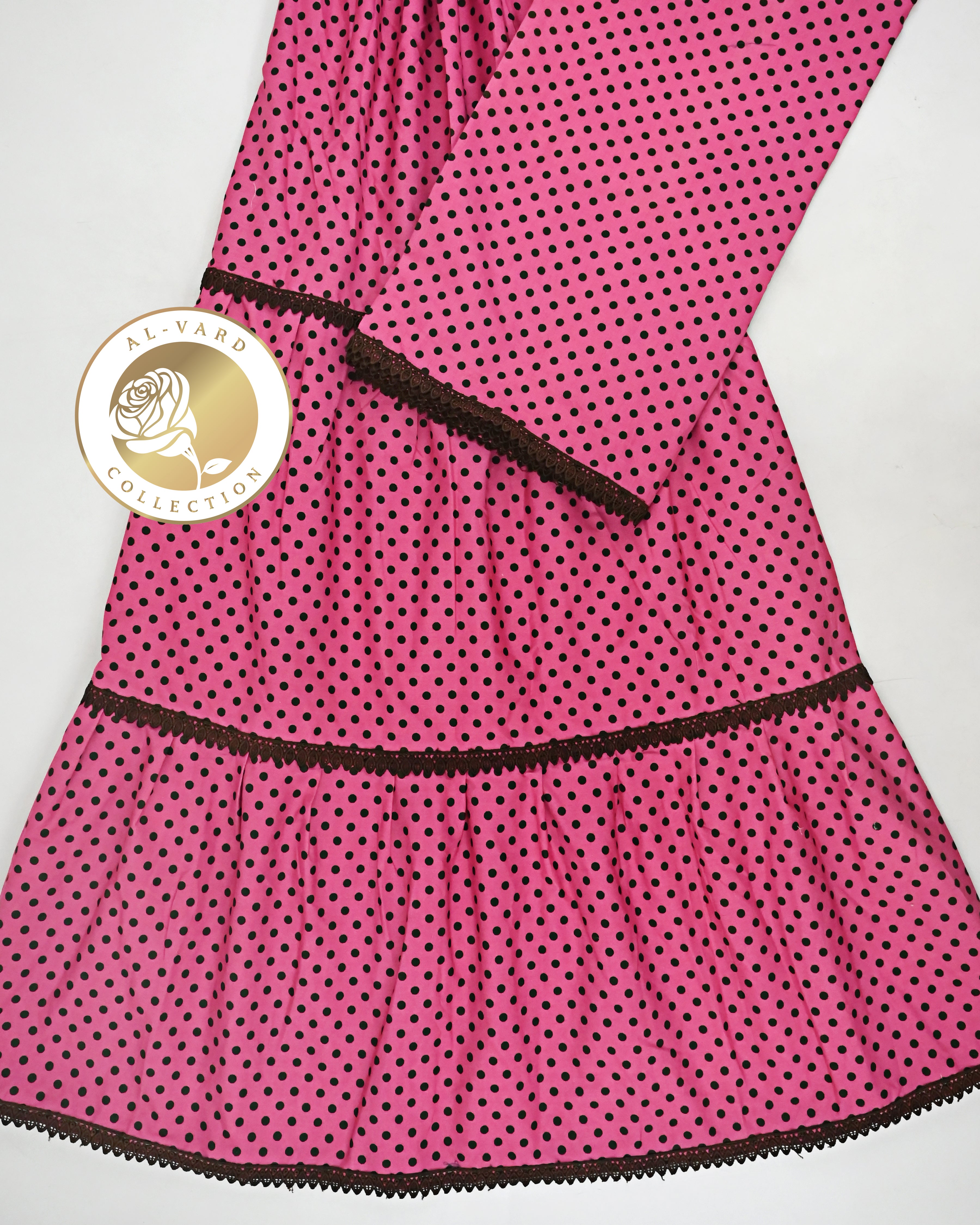 Rani Pink Base Black Dots Skirt Style Rida With Smart Small Brown Lace