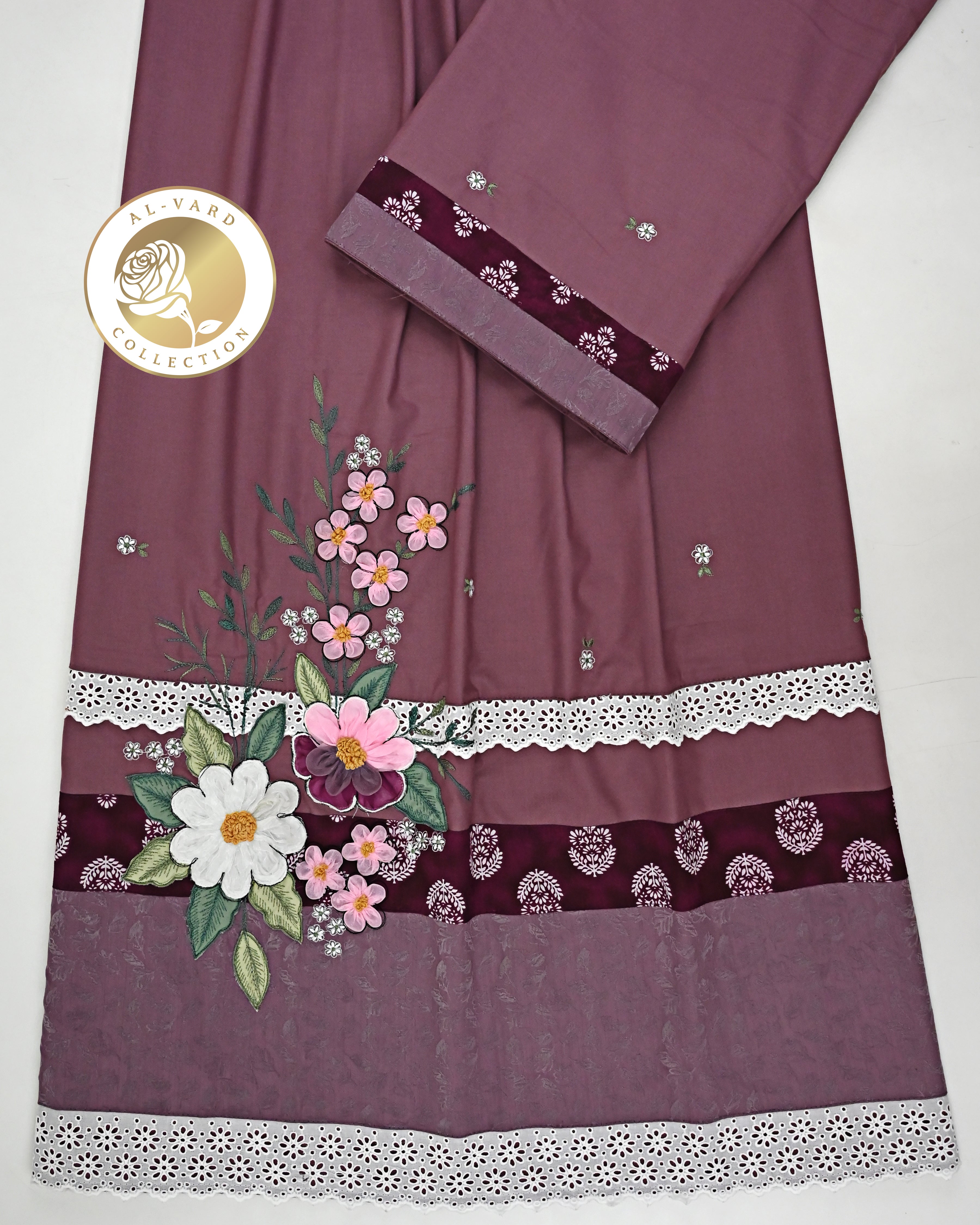 Dusty Rose Rida With Smart Lace Panel & Smart Floral Work
