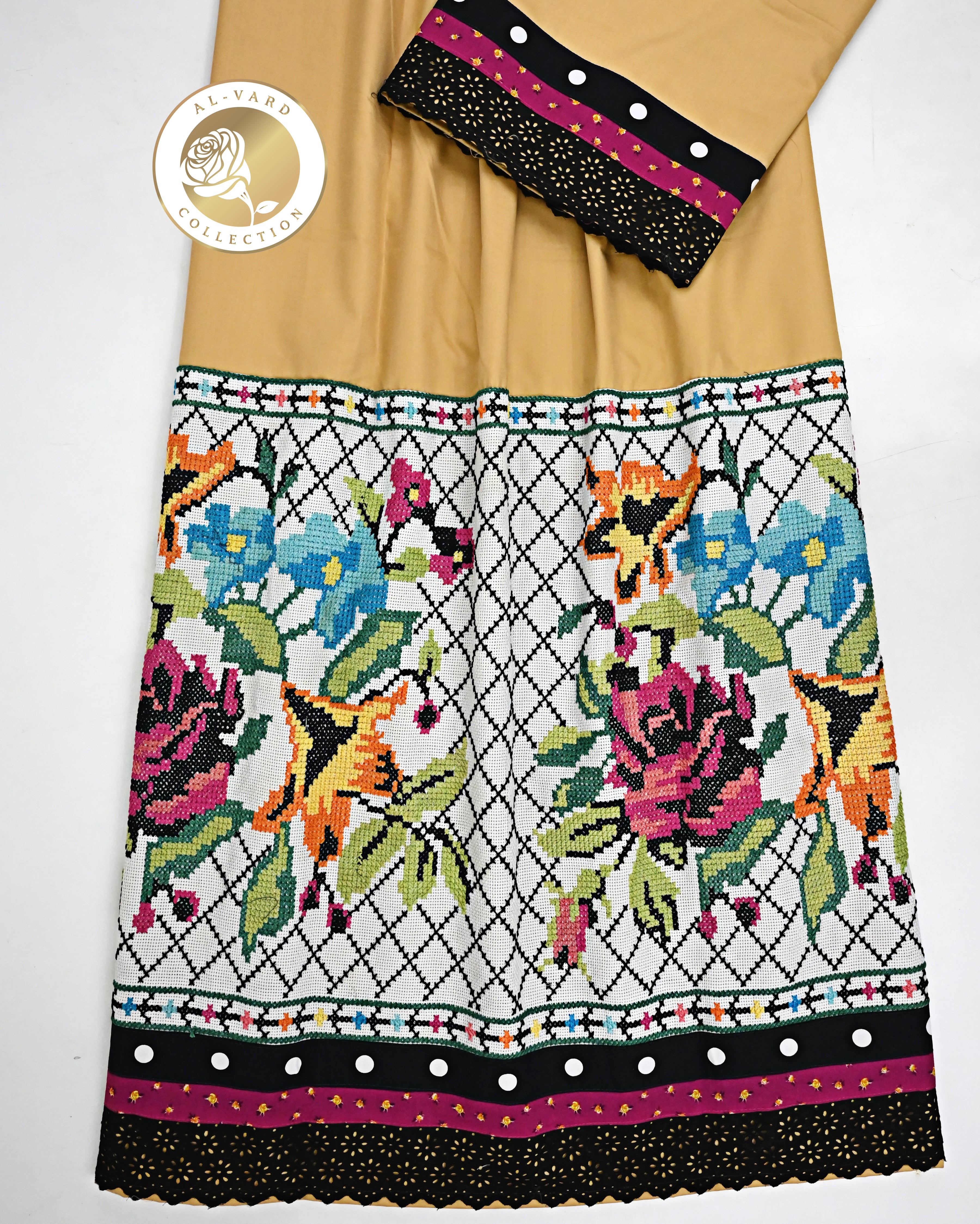Camel Brown Rida With Smart Lace Panel & Floral Cross Stitch Belt