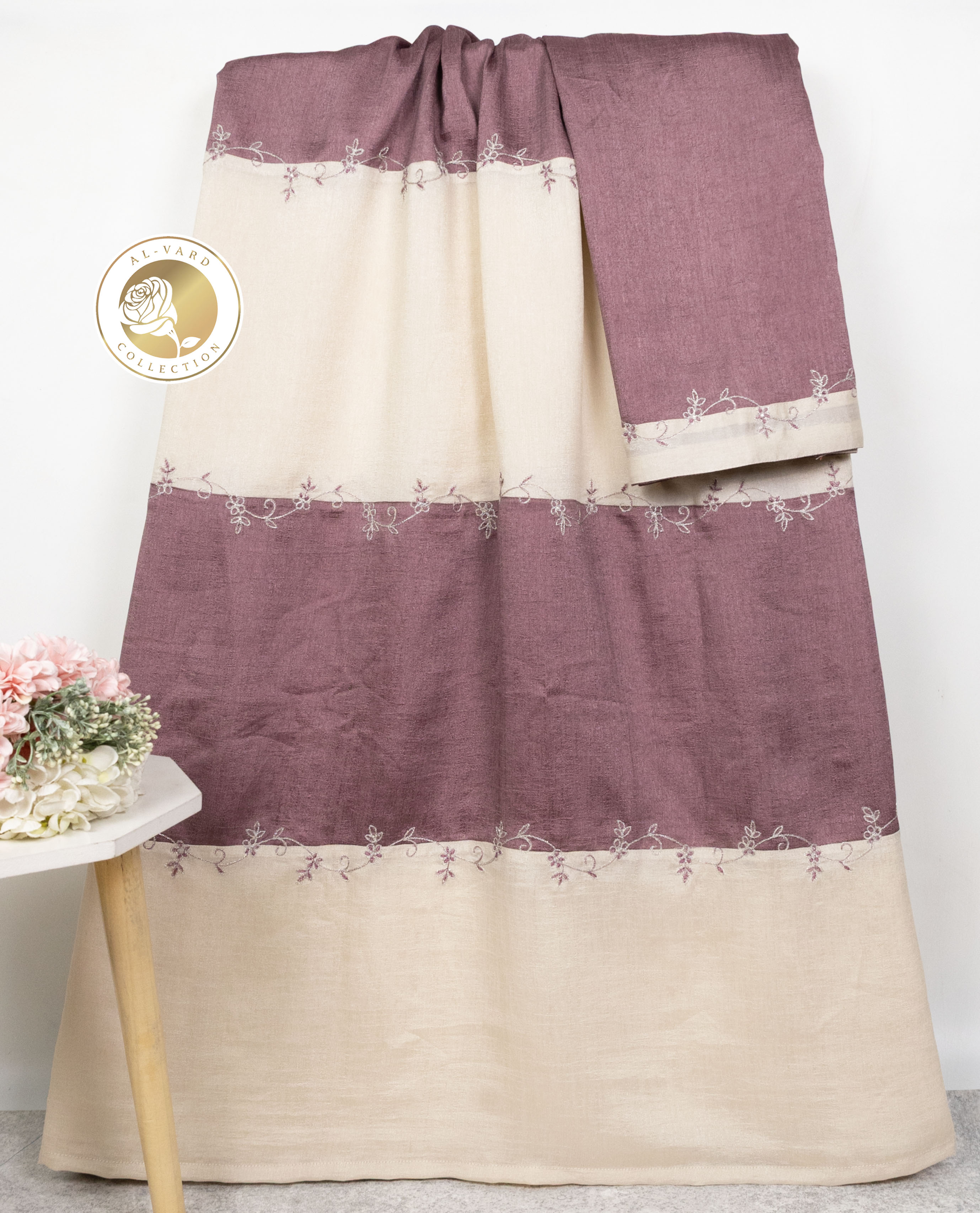Mauve Cream 90grm Silk Rida With Floral Embroidery Border & Mauve Color Pardi