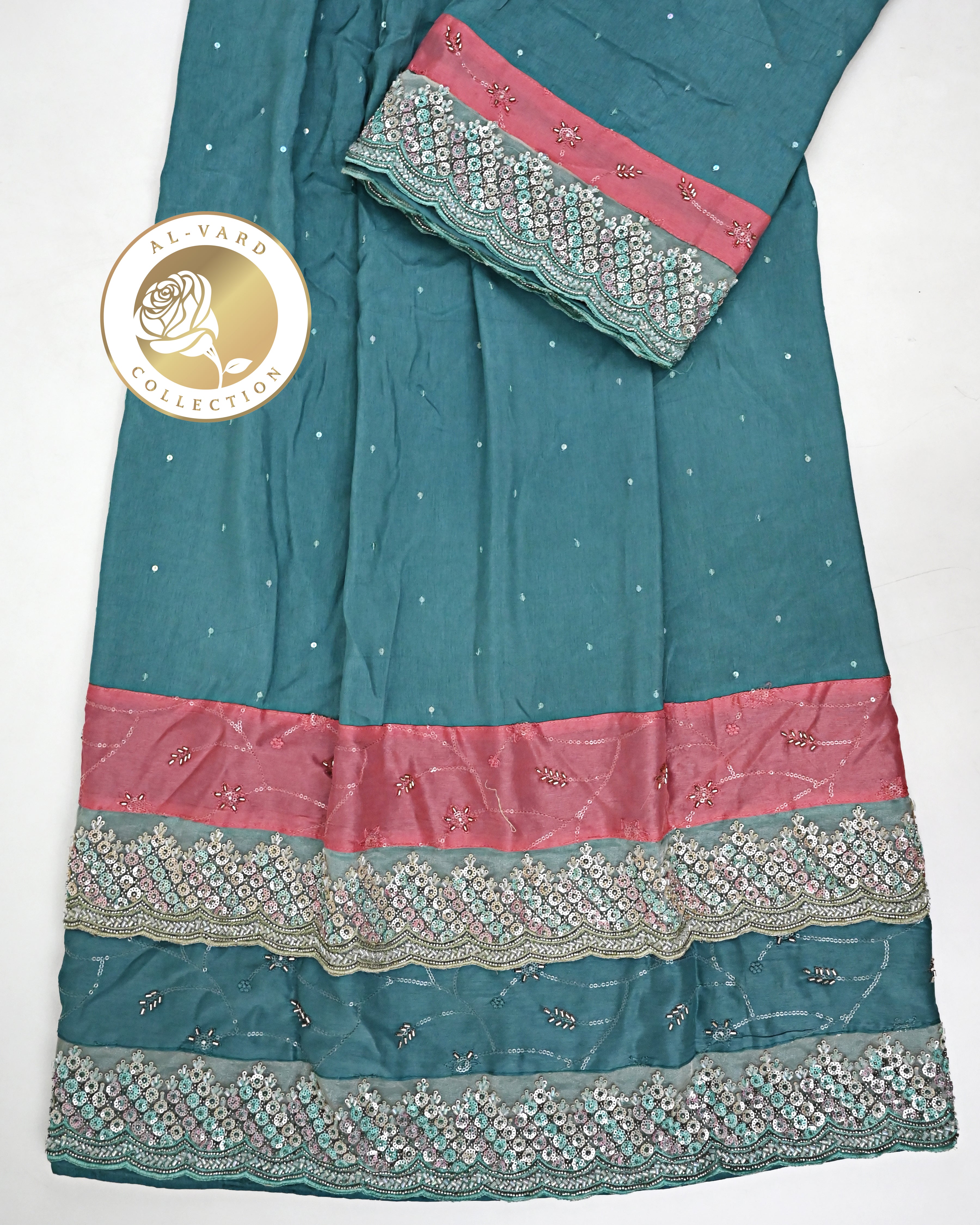 Teal Blue Rida With Smart Shining Lace & Panel With Aari Touch Up
