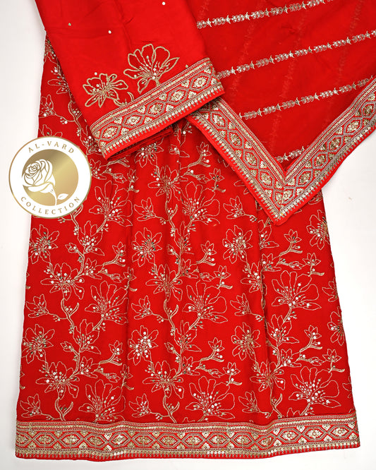 Blood Red RCJ With Full Embroidery Work & Golden Lacing