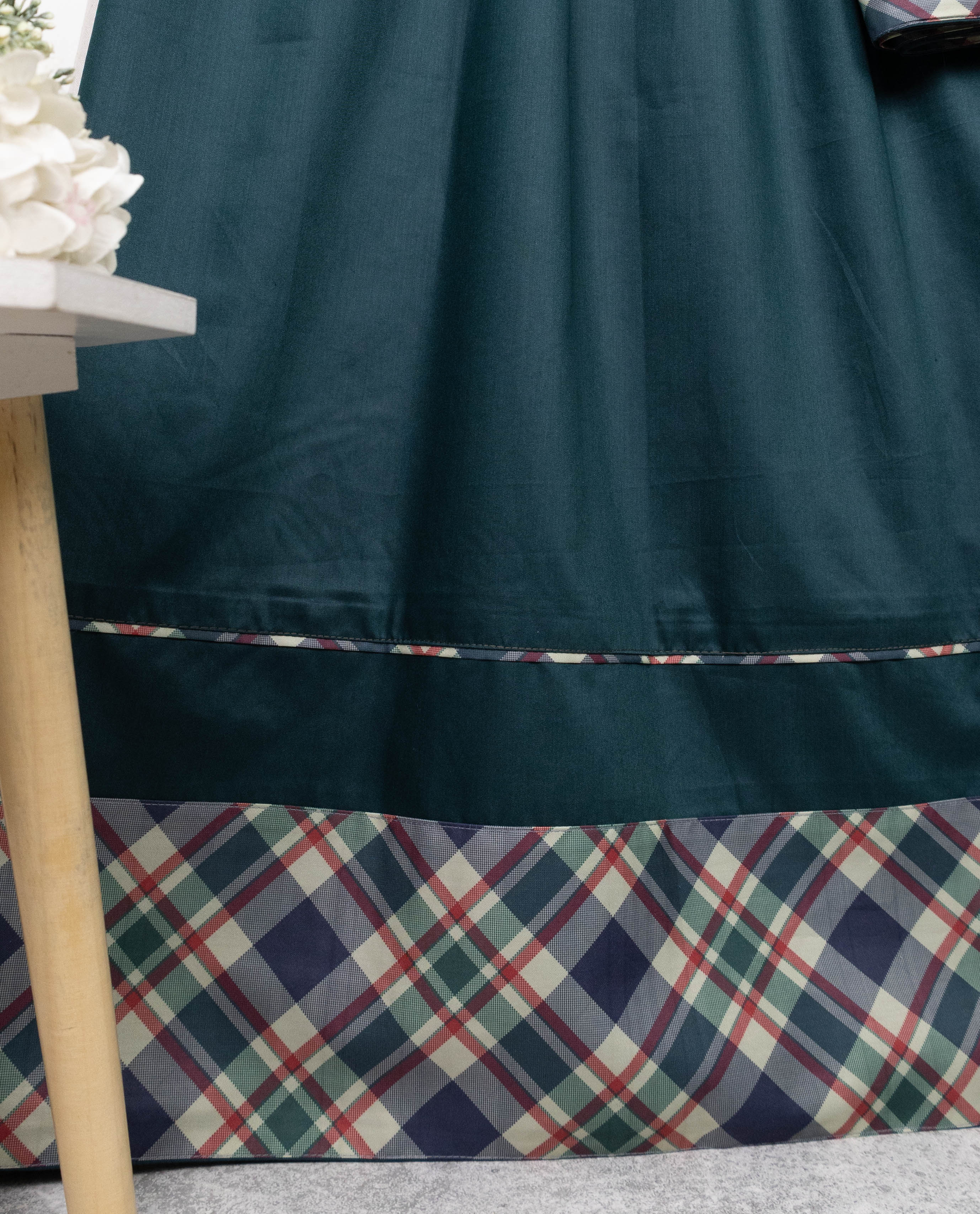 Dark Petrol Blue Rida With Smart Checks Panel & Same Pipin-900/-