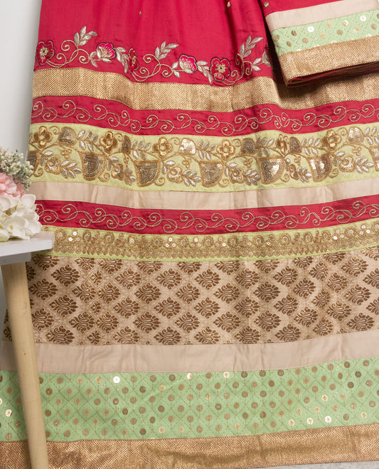 Red Rida With Heavy Golden Panel & Border Work