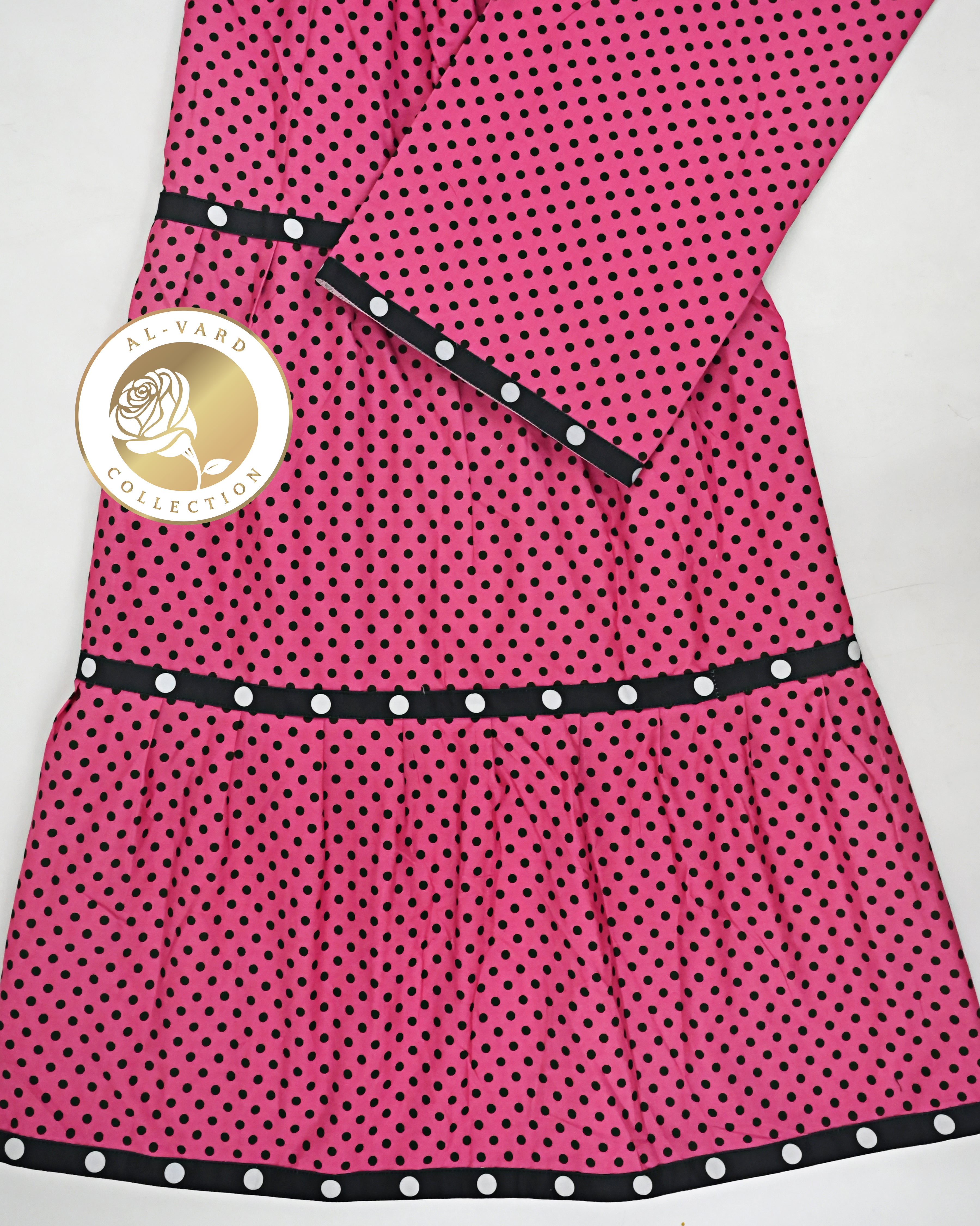Hot Pink Base Black Dots Skirt Style Rida With Smart Black Base White Polka Dots Patti
