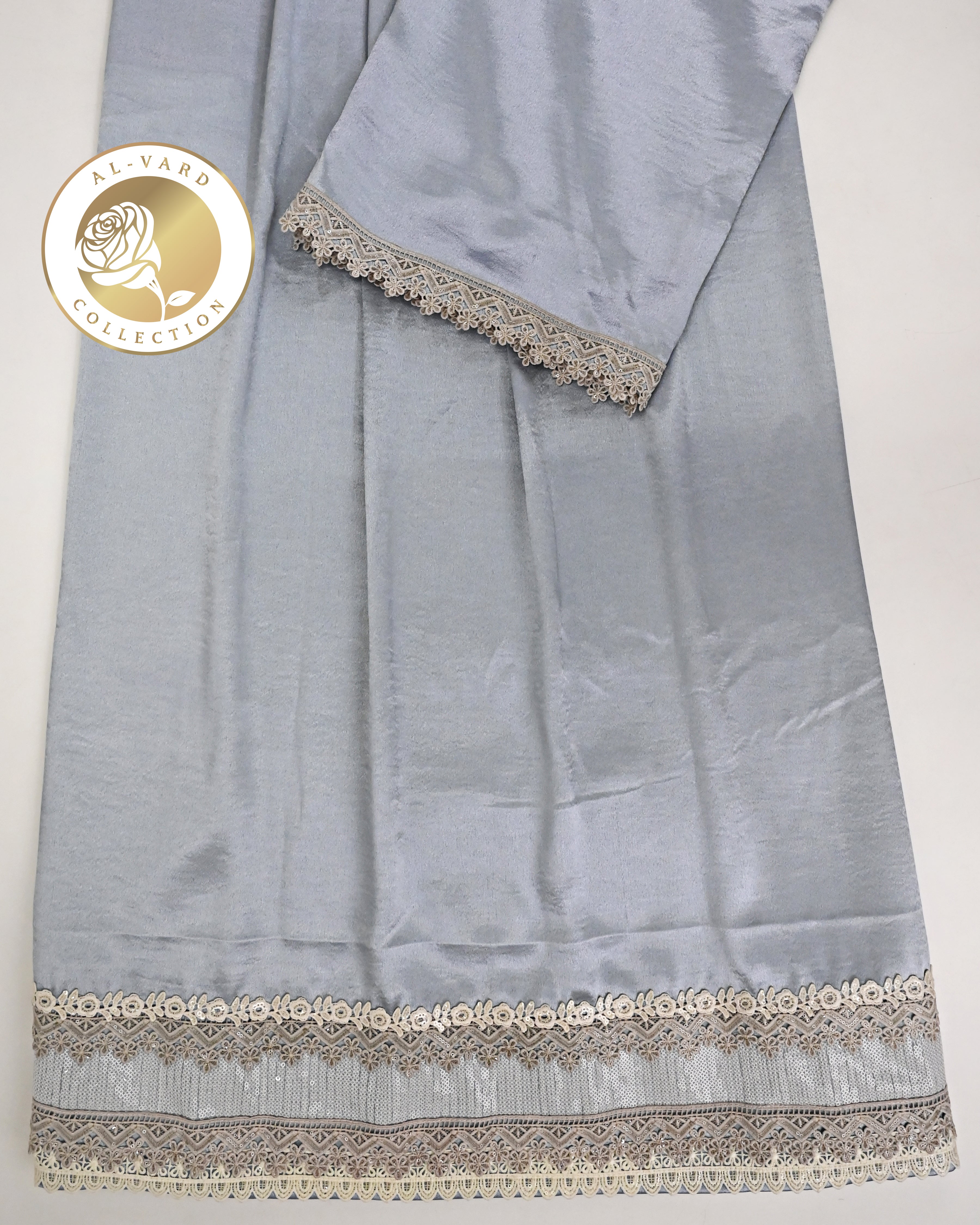 Metallic Gray Rida With Smart Golden & Sequence Silver Lace-2050/-