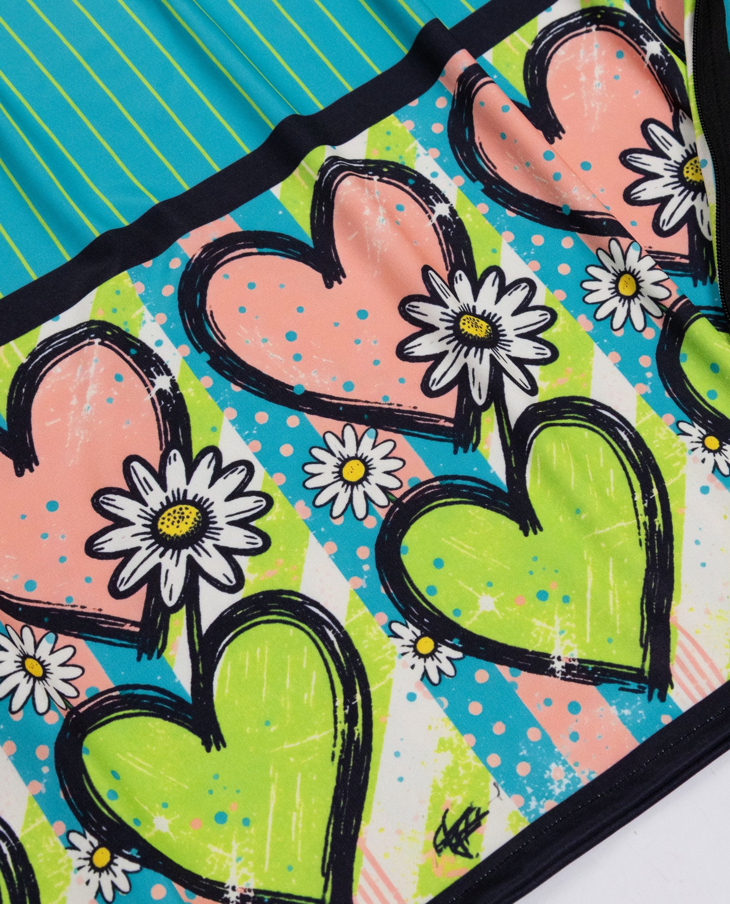Teal Yellow Lining Swim Wear With Hearts Printed in Two Colors & Floral Print