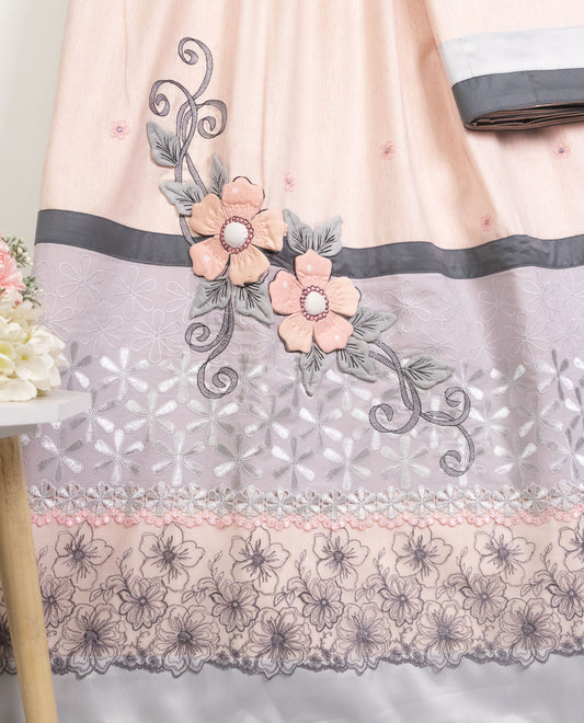 Salmon Rida With Smart Panel Floral Lace & 3D Floral Work