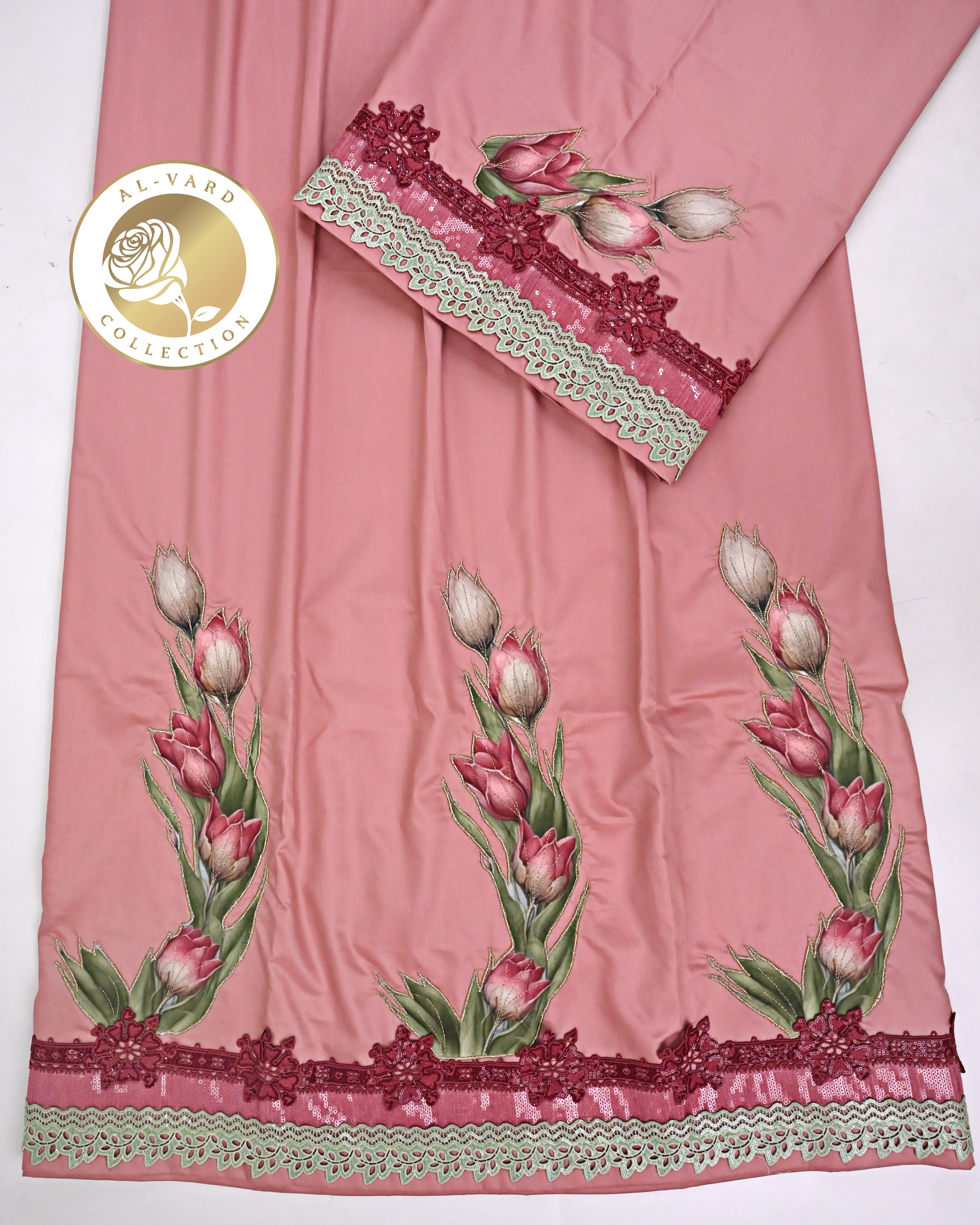 Dusty Rose Rida With Smart Lacing & Floral Applique Work With Embroidery TouchUp