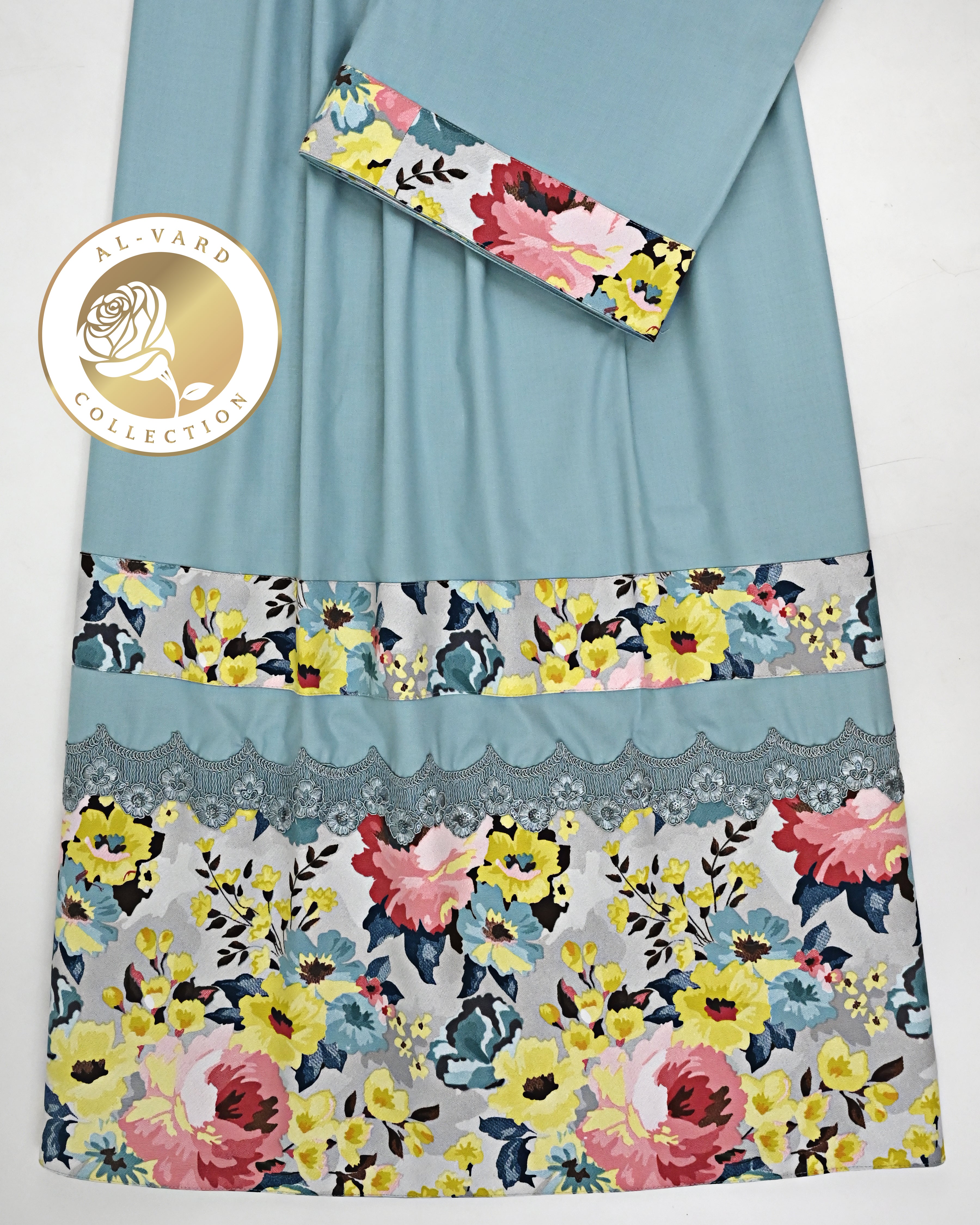 Dusty Blue Rida With Smart Multi Color Floral Panel & Smart Lace