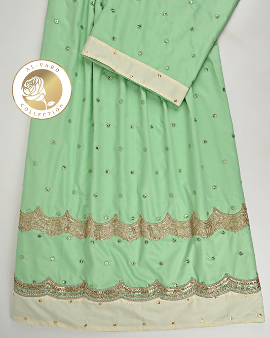 Green Booties Rida With Golden Lace & Cream Booties Panel