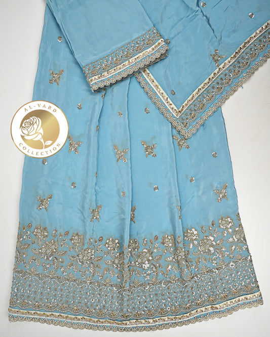 Sky Blue RCJ With All Over Booties & Heavy Look Floral Golden Work