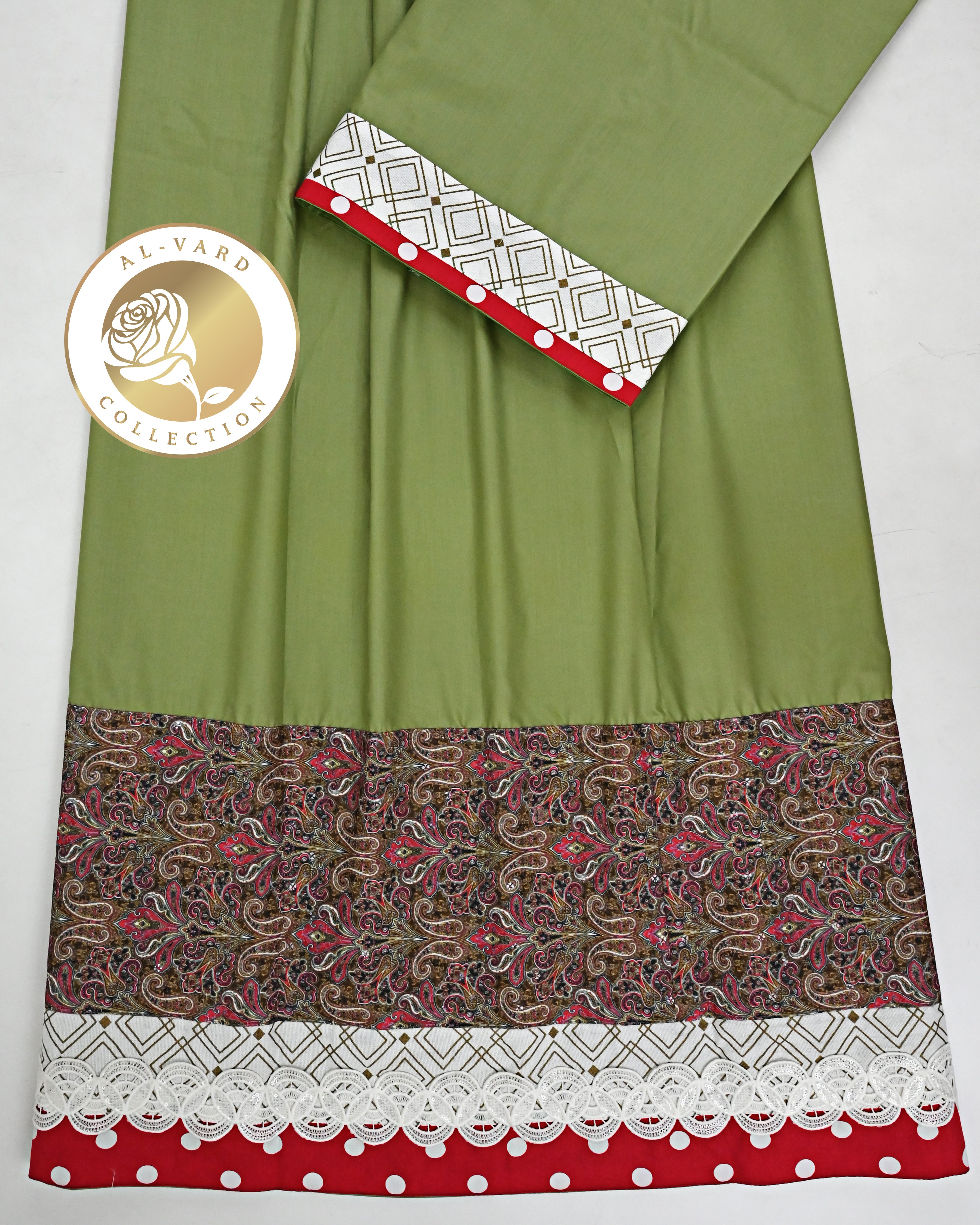 Olive Green Rida With Smart Marvi Design Panel & Smart Lace