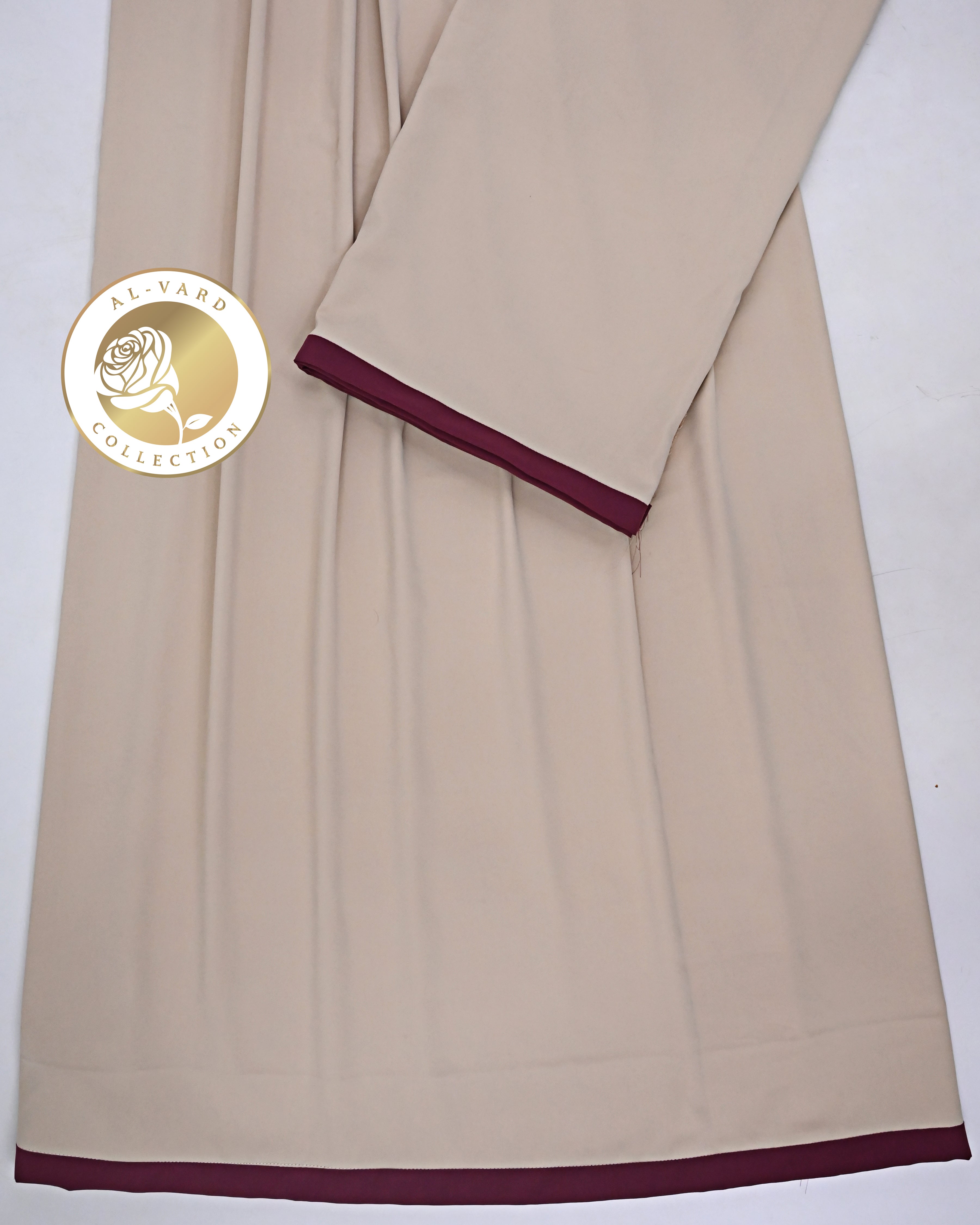 Beige Abaya Ohbat Rida With Small Maroon Patti-950/-