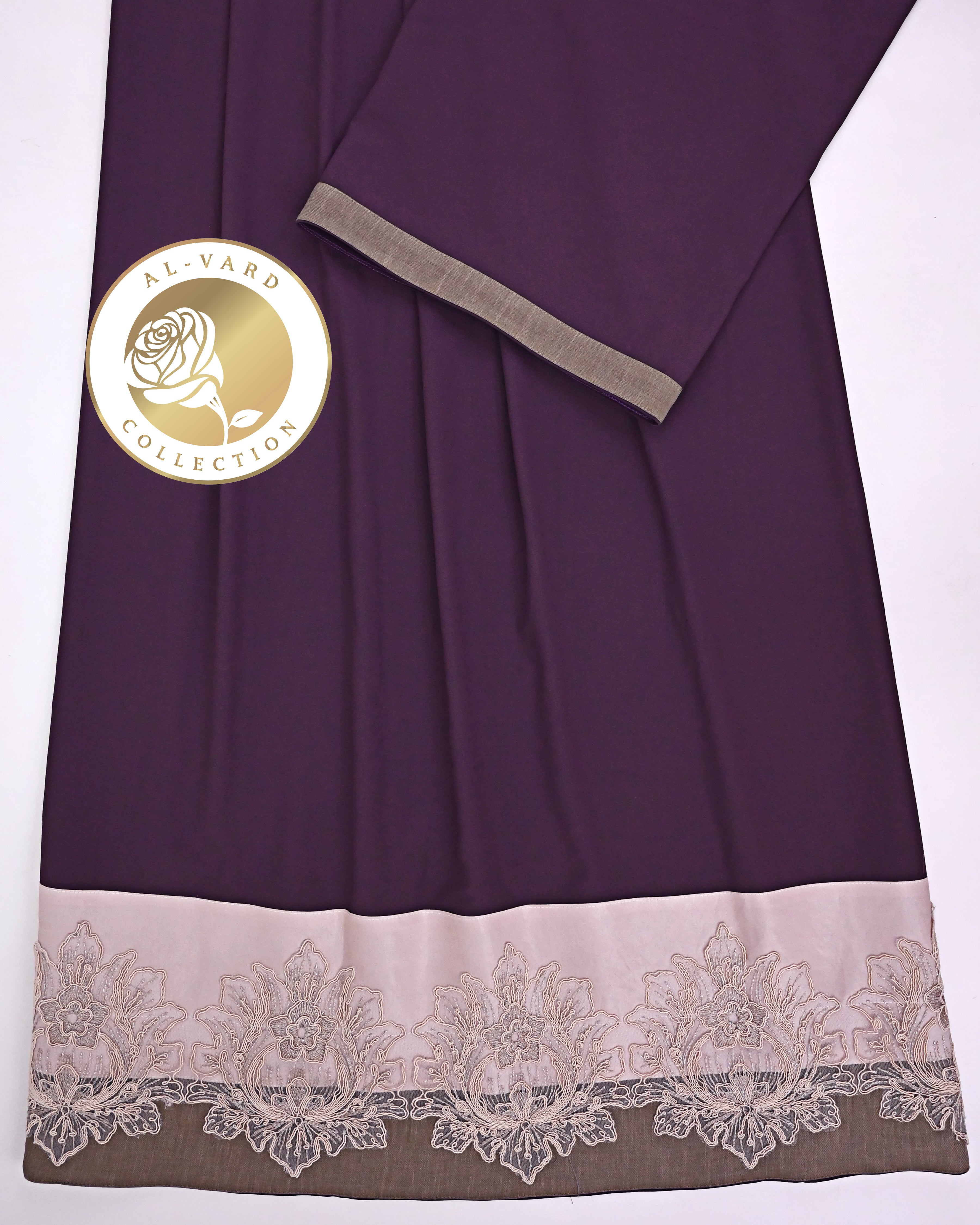 Deep Plum Abaya Rida With Light Panel & Imported Lace-2600/-