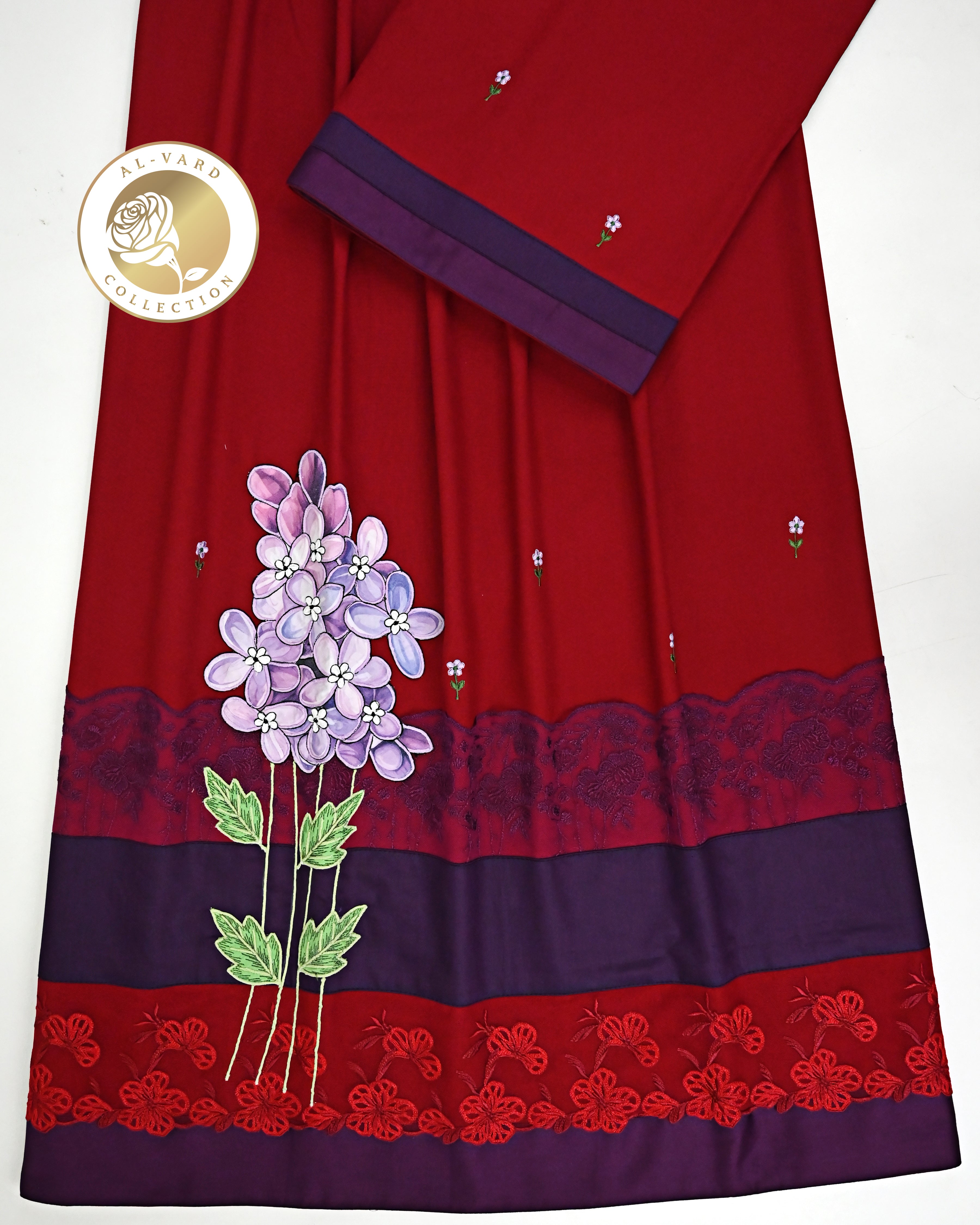 Burgundy Rida With Smart Dark Lacing Panel & Smart Floral Work