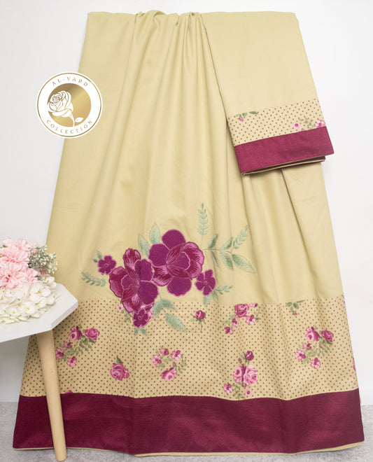 Light Green Rida With Smart Floral Panel & Purple Floral Work