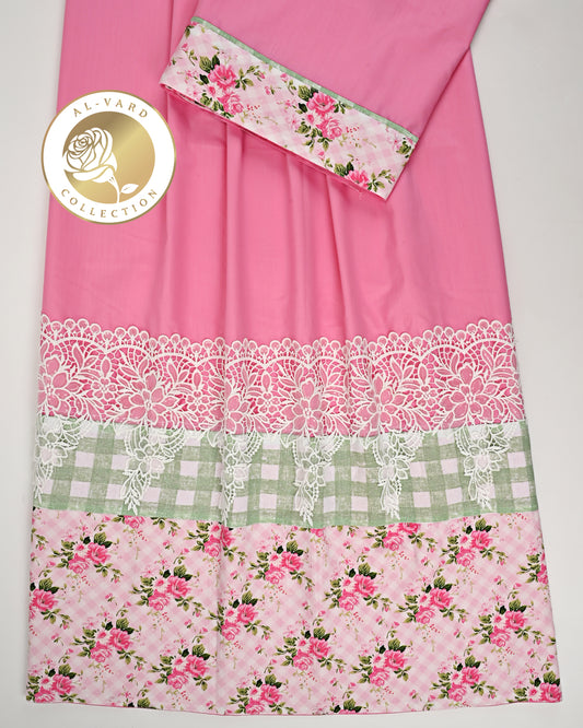 Candy Pink Rida With Smart Floral Green Cheks Panel & Smart Lacing