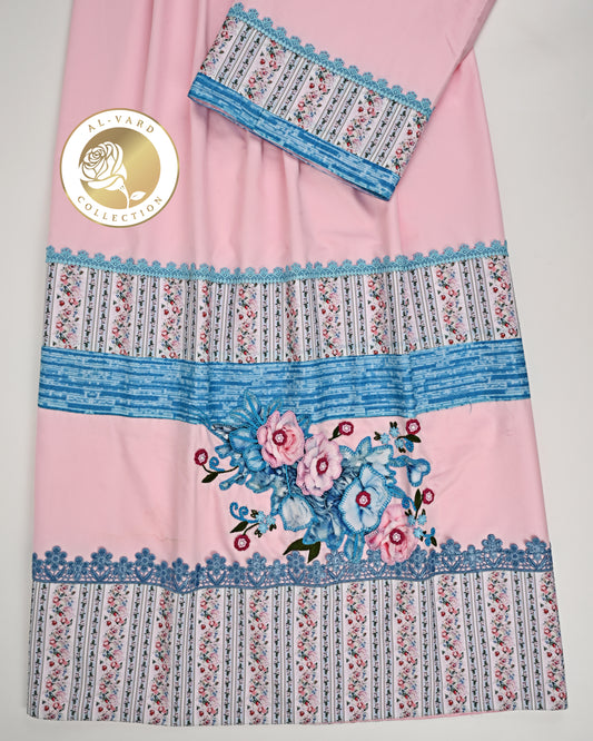 Baby Pink Rida With Up Down Printed Panel & Floral Applique Bunch-2500/-