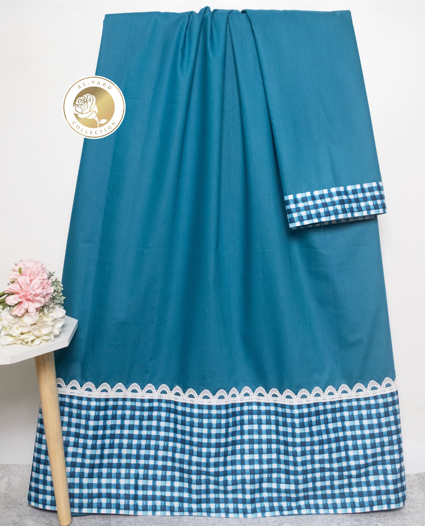 Turquoise Rida With Smart Checks Panel & Lace