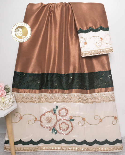 Dark Brown Rida With Smart Cream Panel & Golden Lace & Work