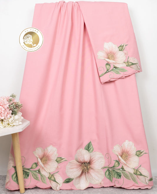 Rose Pink Rida With Smart Floral Applique & Embroidery Work-