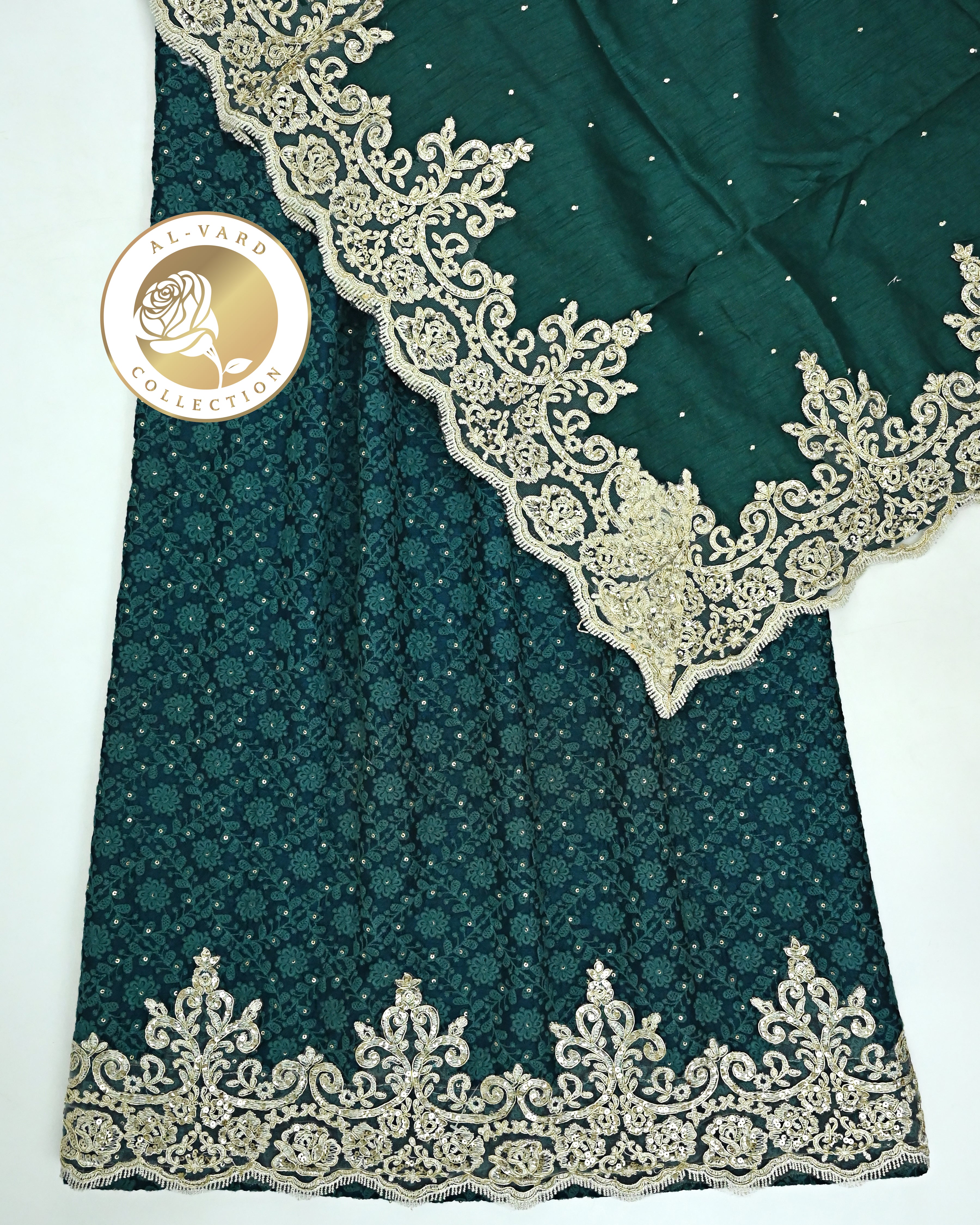 Peacock Blue Green Semi Bridal Jodi With Heavy Golden Lacing & Dupatta With Lace On Border