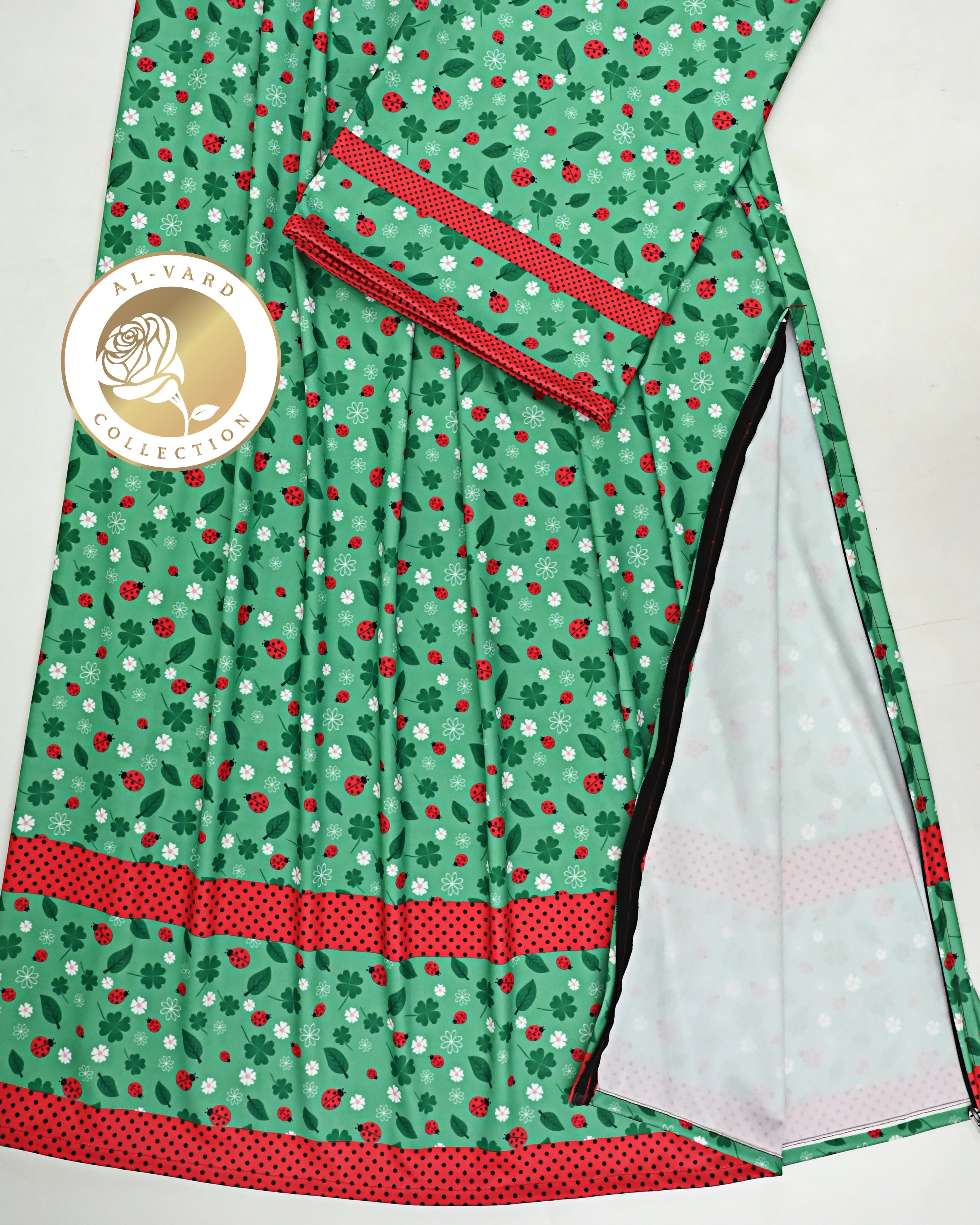 Green Floral Printed Swim Wear Rida With Smart Panel & Red Belt-