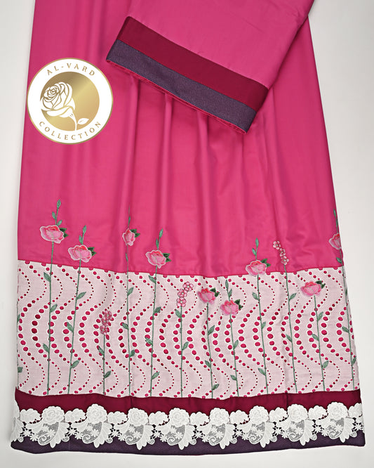 Hot Pink Rida With Smart Floral Lace & Embroidery Floral Work On Lace-2600/-