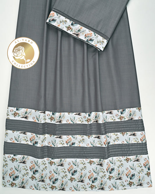 Dark Grey Ohbat Rida With Smart Floral Panel & Pintex