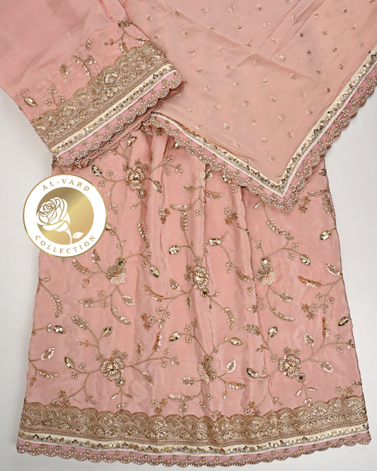 Peach RCJ With Golden Full Work Gold Lace & Same Dupatta With Lacing