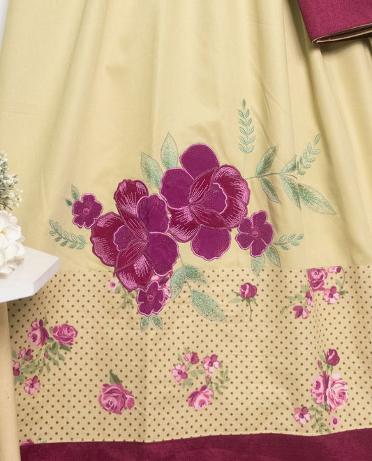 Light Green Rida With Smart Floral Panel & Purple Floral Work