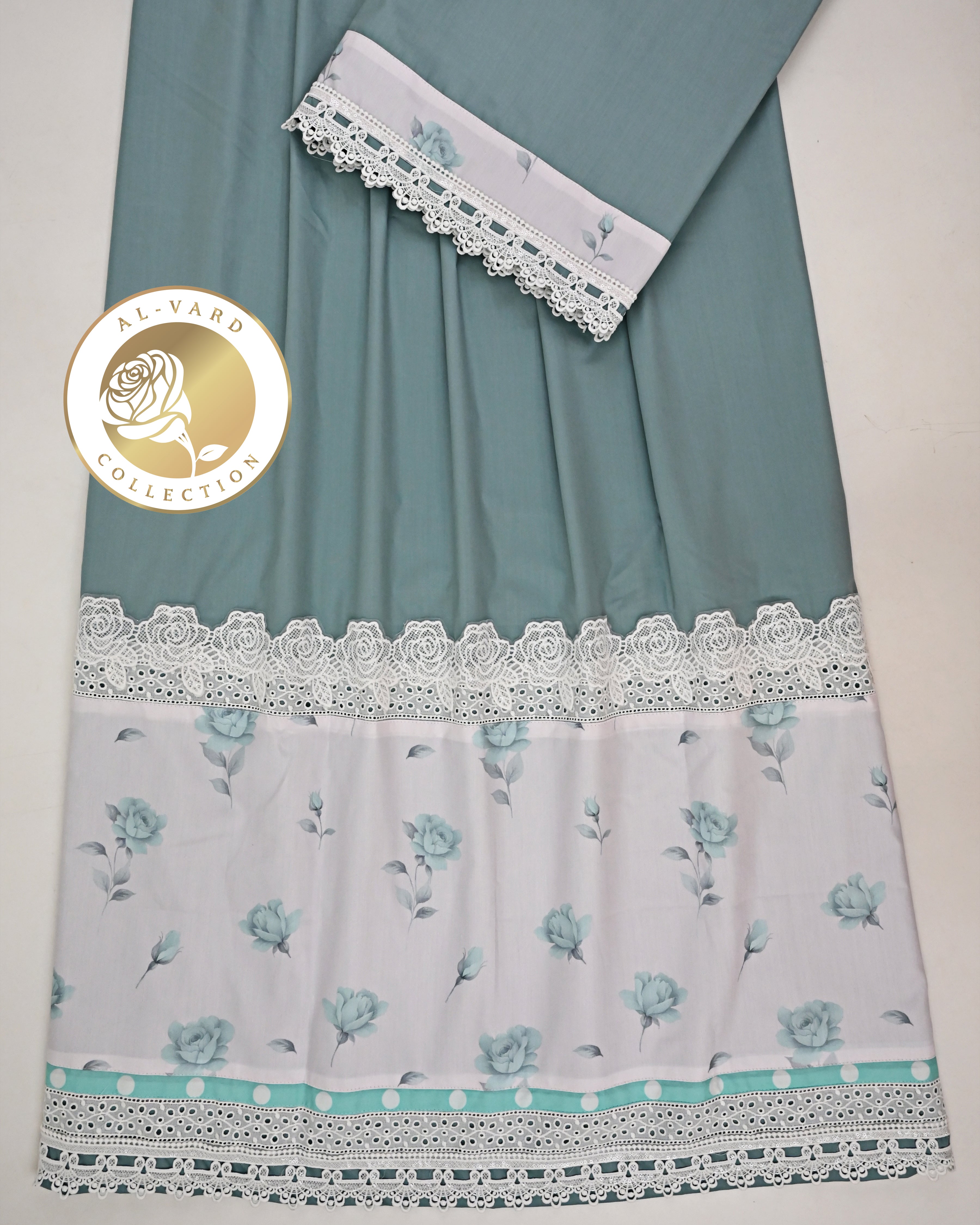 Aqua Grey Rida With Floral Print Panel & Smart Floral Lace-2200/-