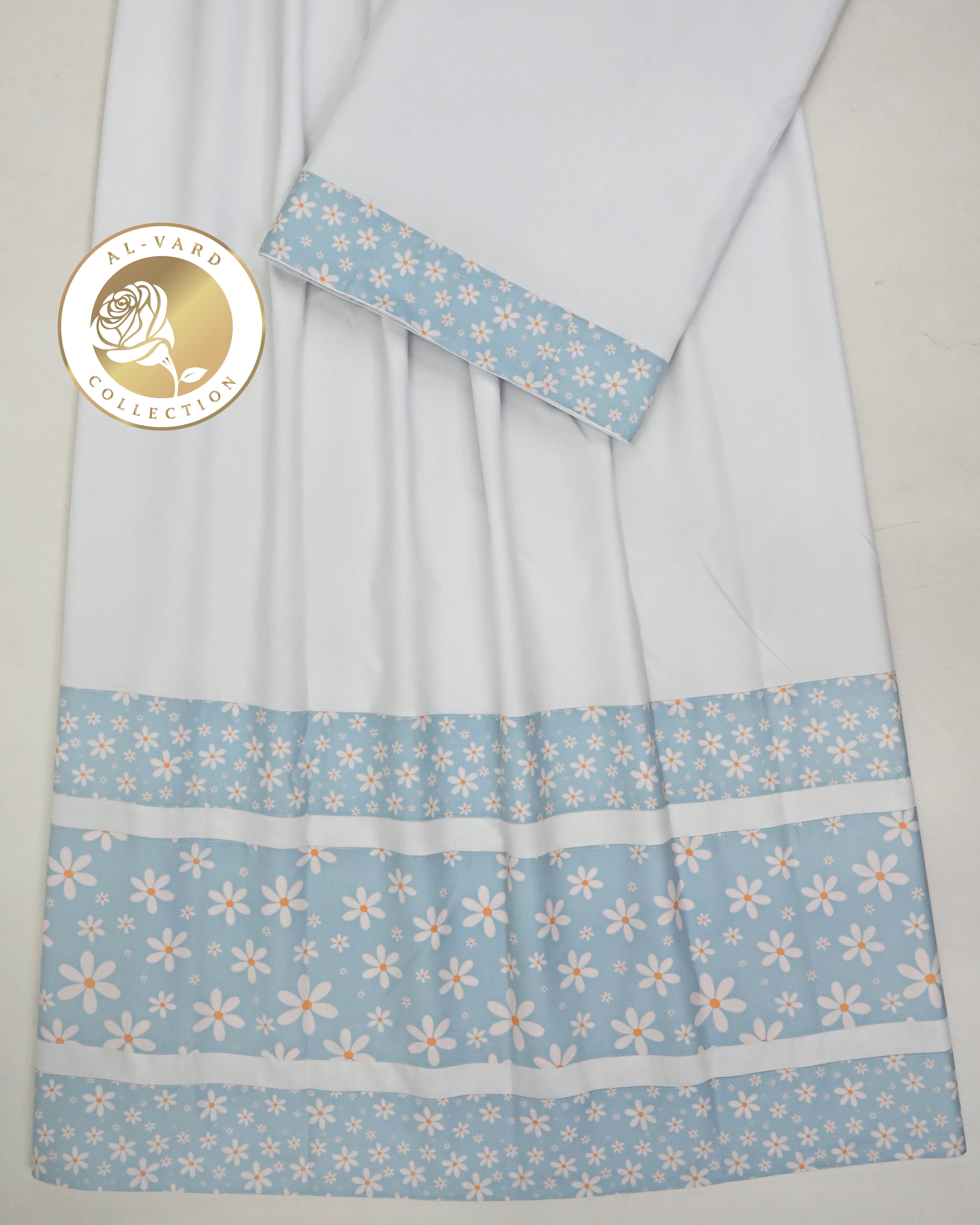 Bright White Rida With Smart Floral Printed Blue Base Panel-950/-