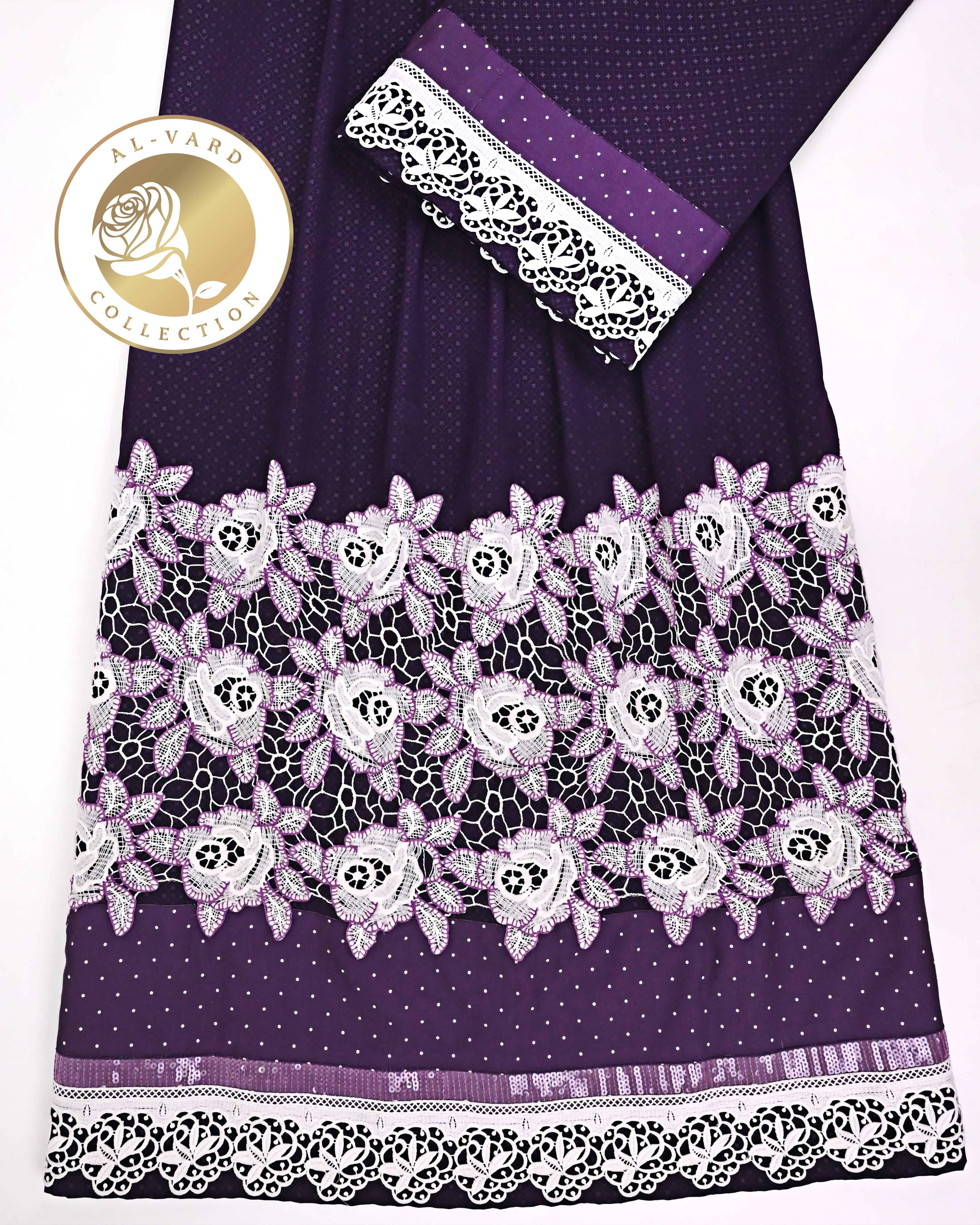 Dark Purple Rida Smart Floral Design Lace & Smart Panel Sequence Lace
