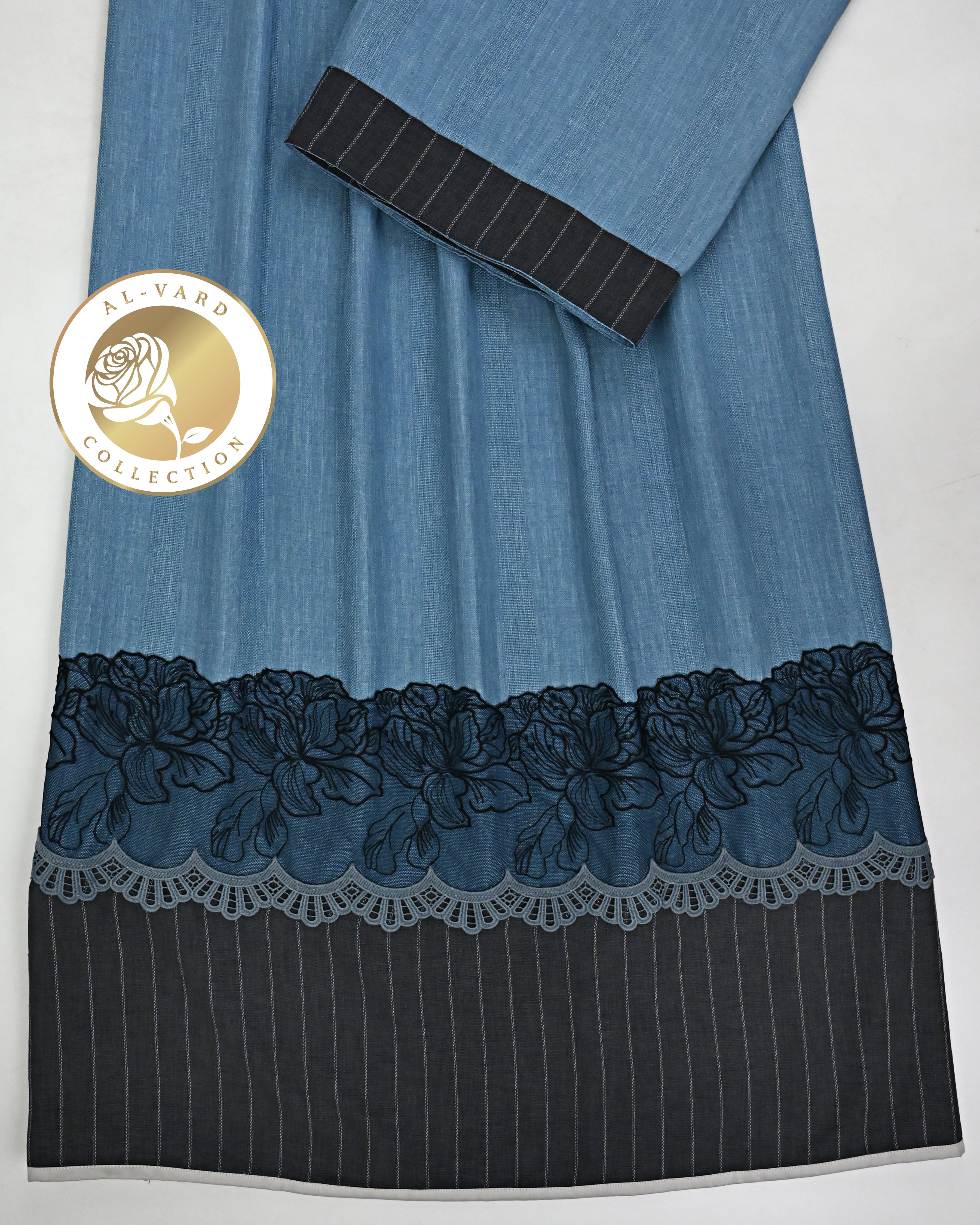 Steel Blue Rida With Smart Black Floral Lace & Smart Charcoal Lining Panel