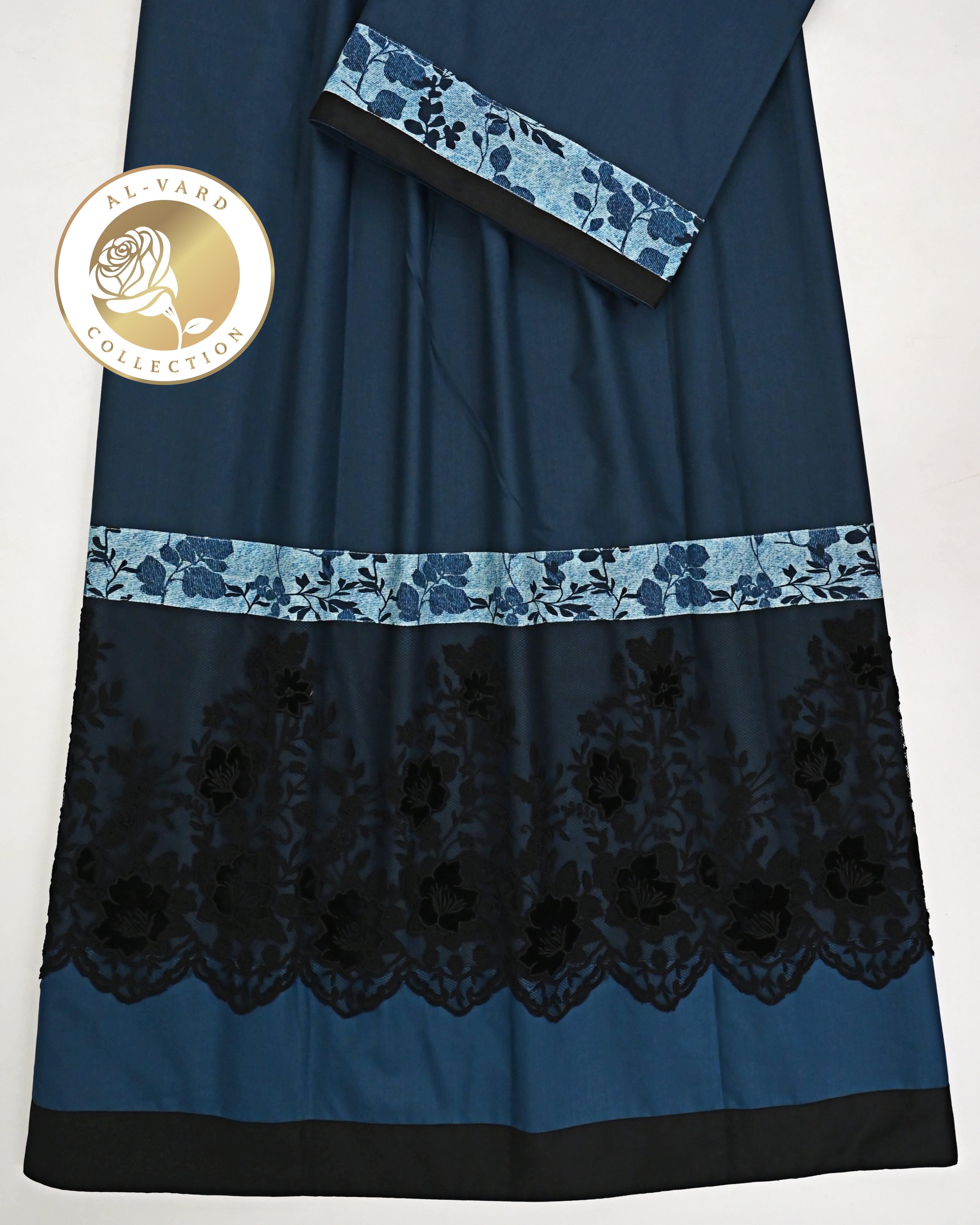 Charcoal Blue Rida With Smart Black Lace & Dark Panel Floral Belt
