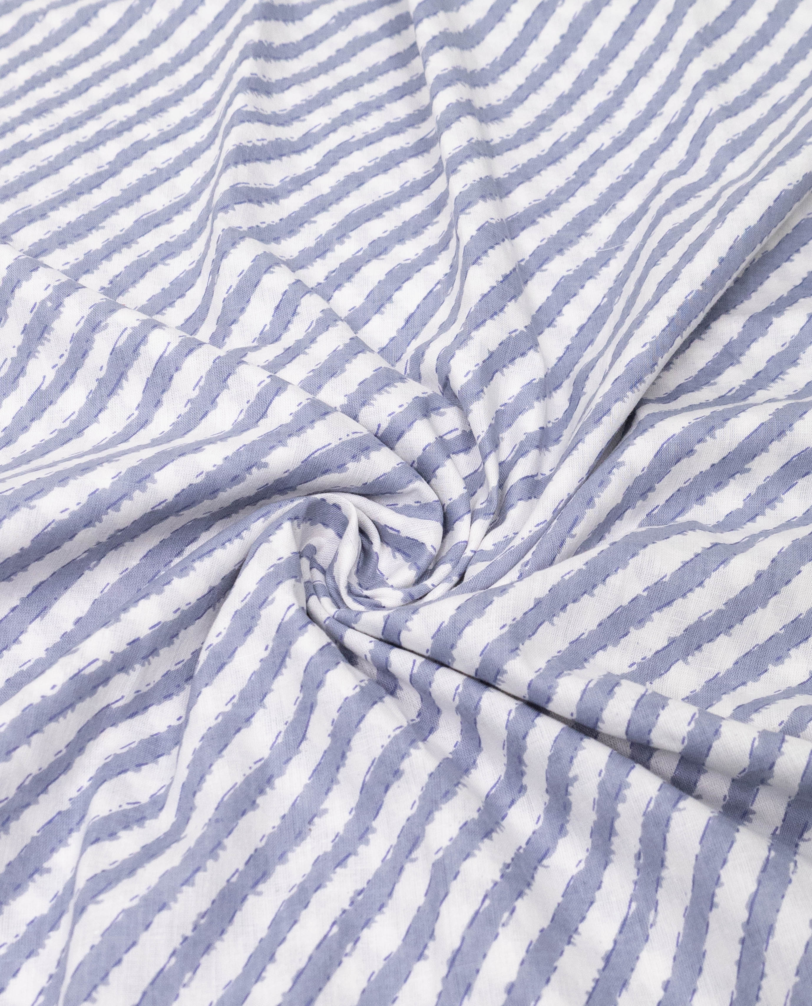 Periwinkle Blue White Stripes Batik Rida With Batik Floral Panel & Smart Lace-1750/-